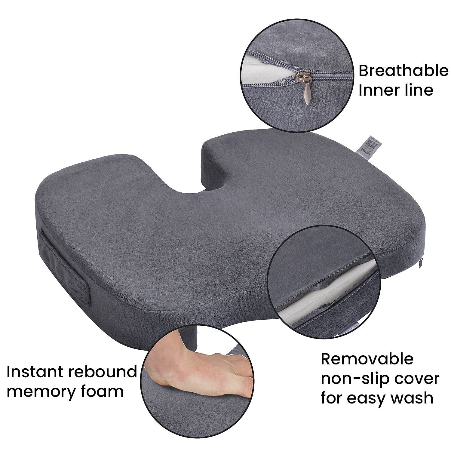 Memory Foam Seat Cushion (Size 44x35x7 cm) - Dark Grey