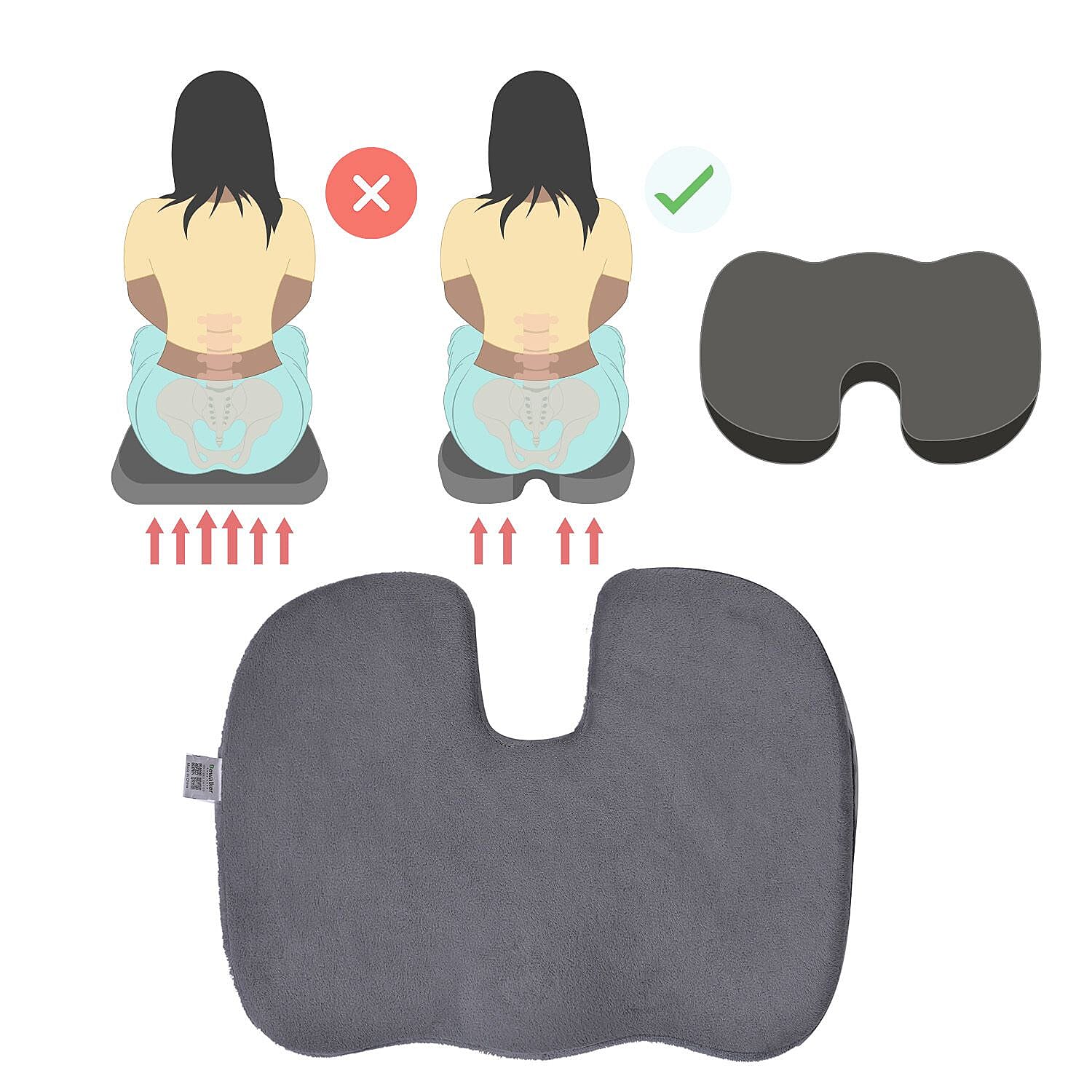 Memory Foam Seat Cushion (Size 44x35x7 cm) - Dark Grey