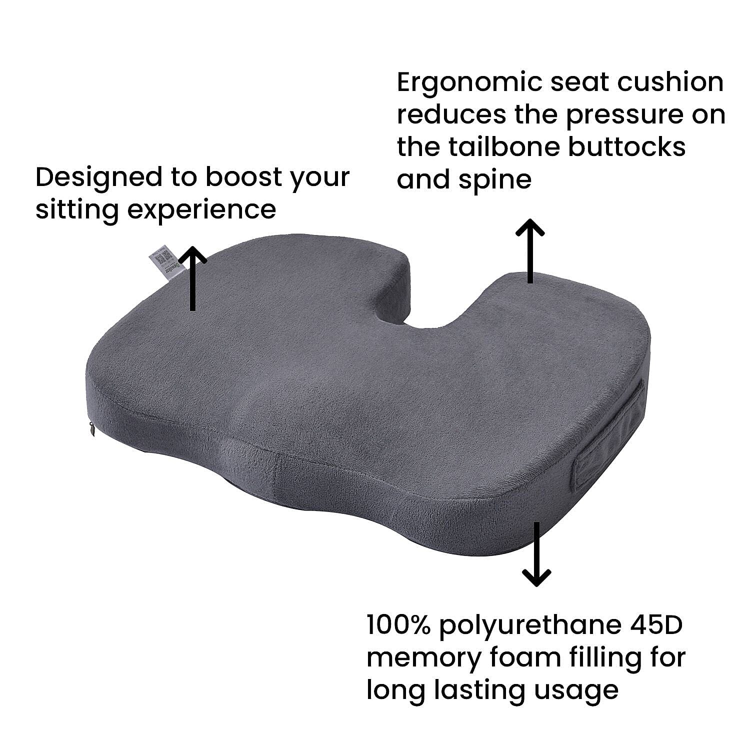 Memory Foam Seat Cushion (Size 44x35x7 cm) - Dark Grey