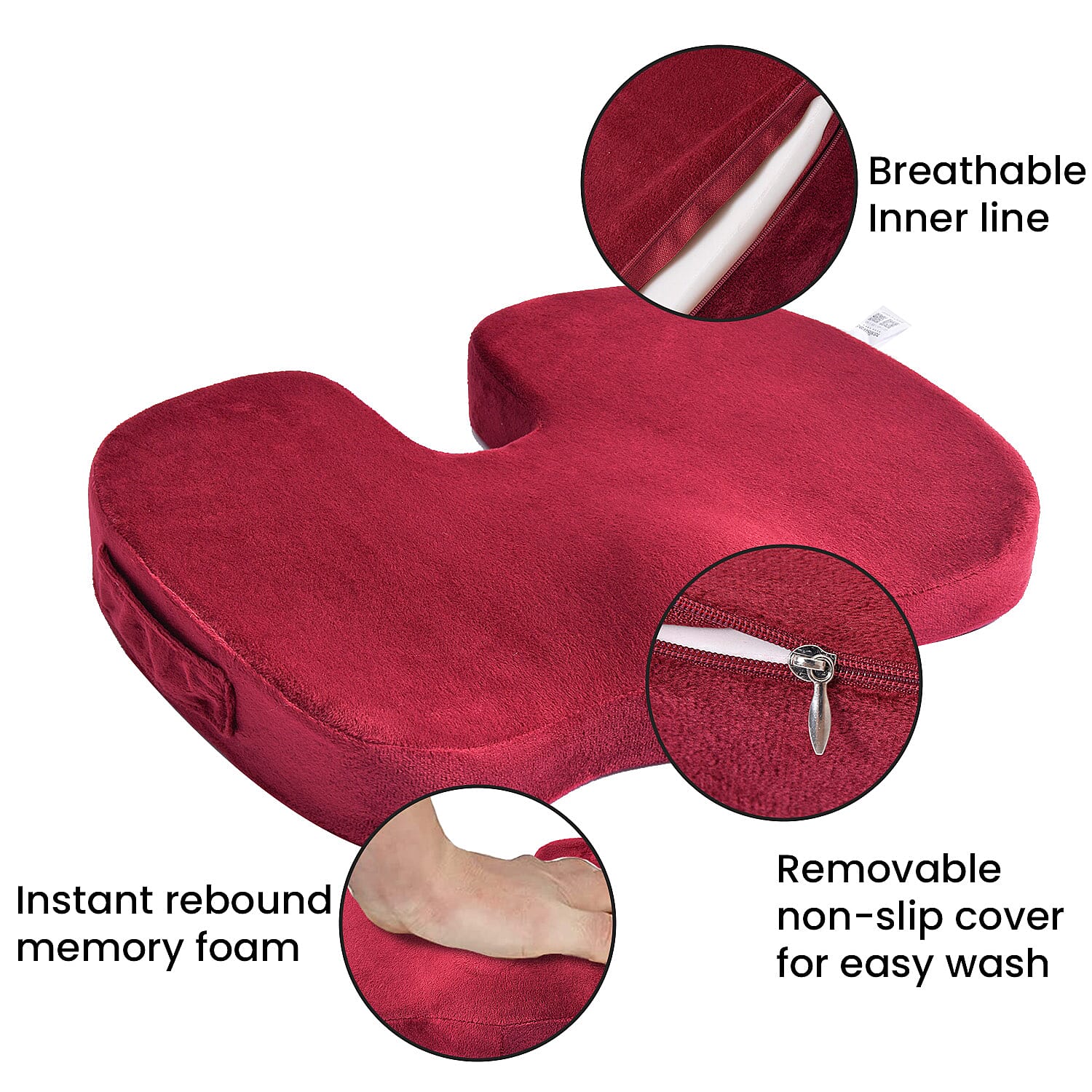 Memory Foam Seat Cushion (Size 44x35x7 Cm) - Burgundy