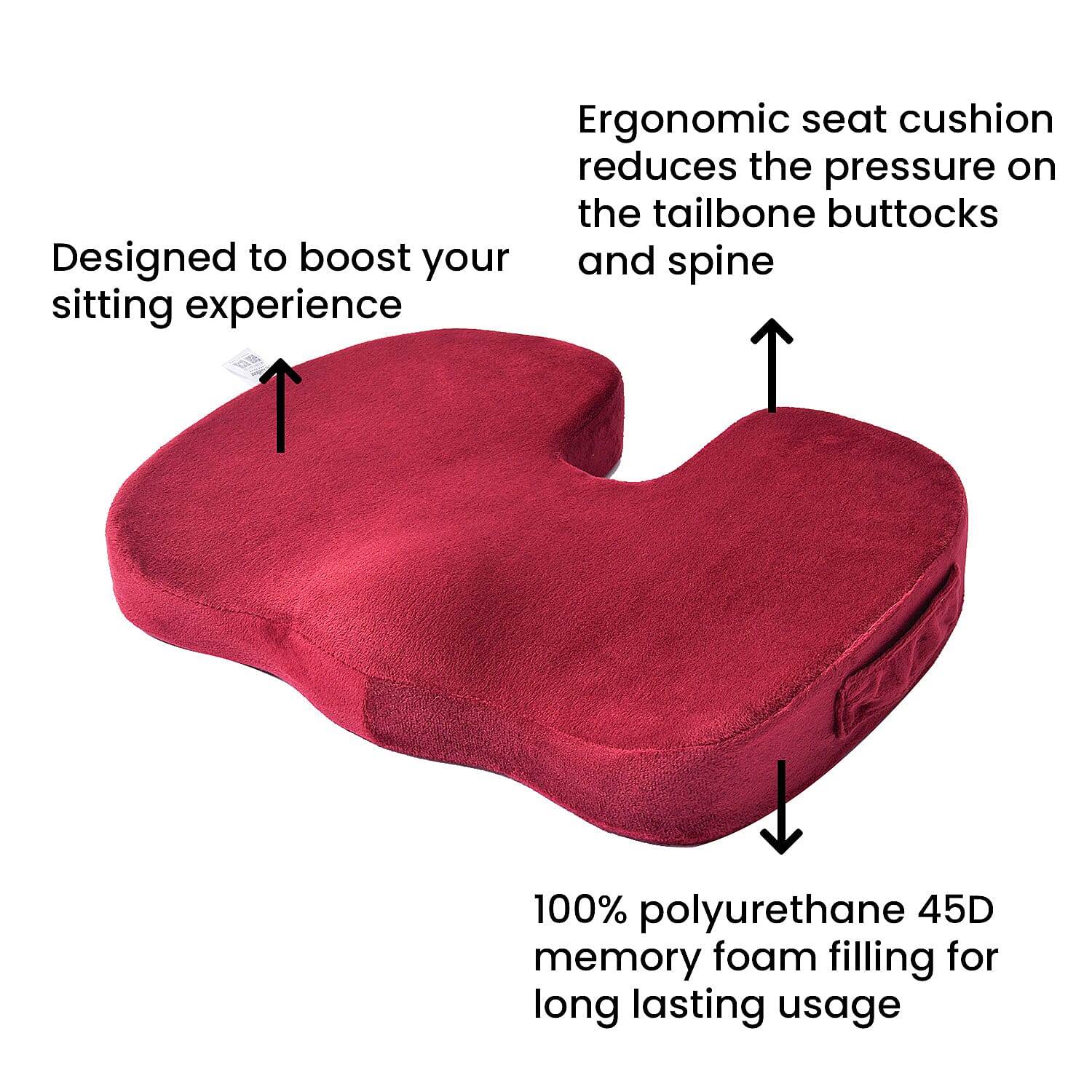 Memory Foam Seat Cushion (Size 44x35x7 Cm) - Burgundy