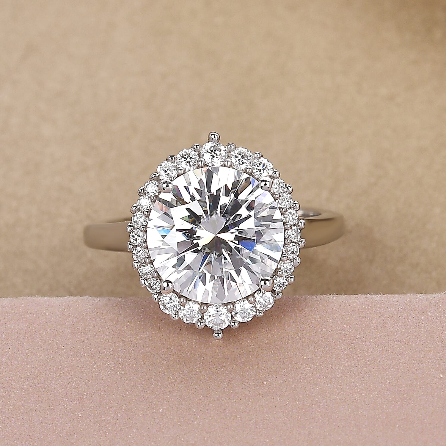Moissanite Ring in Platinum Overlay Sterling Silver 3.65 Ct.