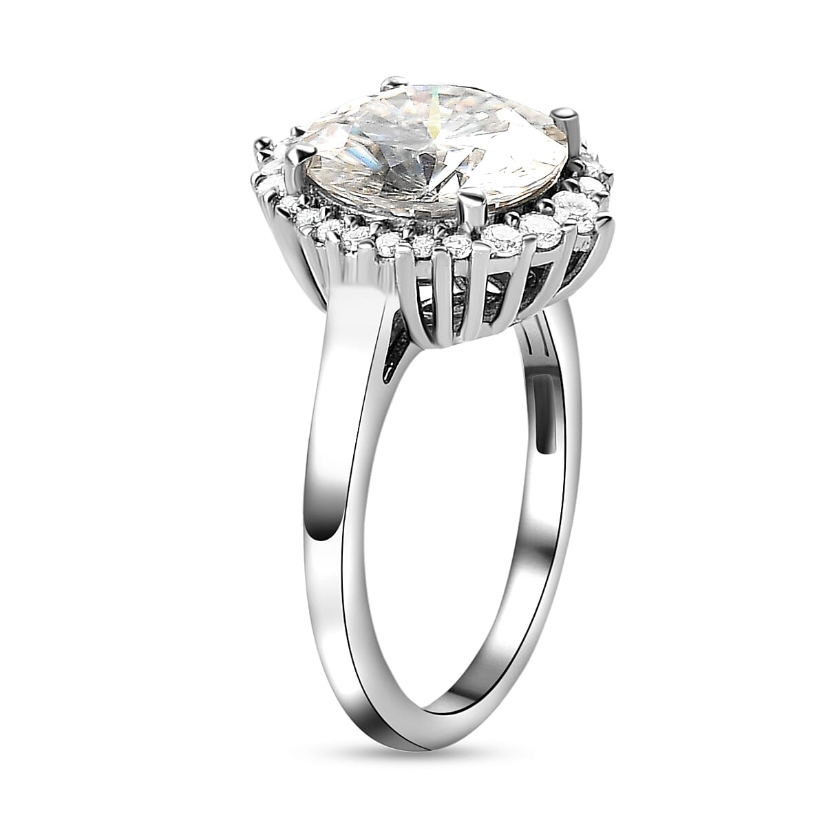 Moissanite Ring in Platinum Overlay Sterling Silver 3.65 Ct.