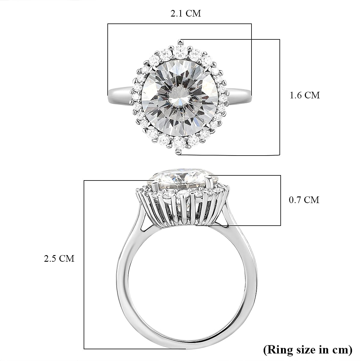 Moissanite Ring in Platinum Overlay Sterling Silver 3.65 Ct.