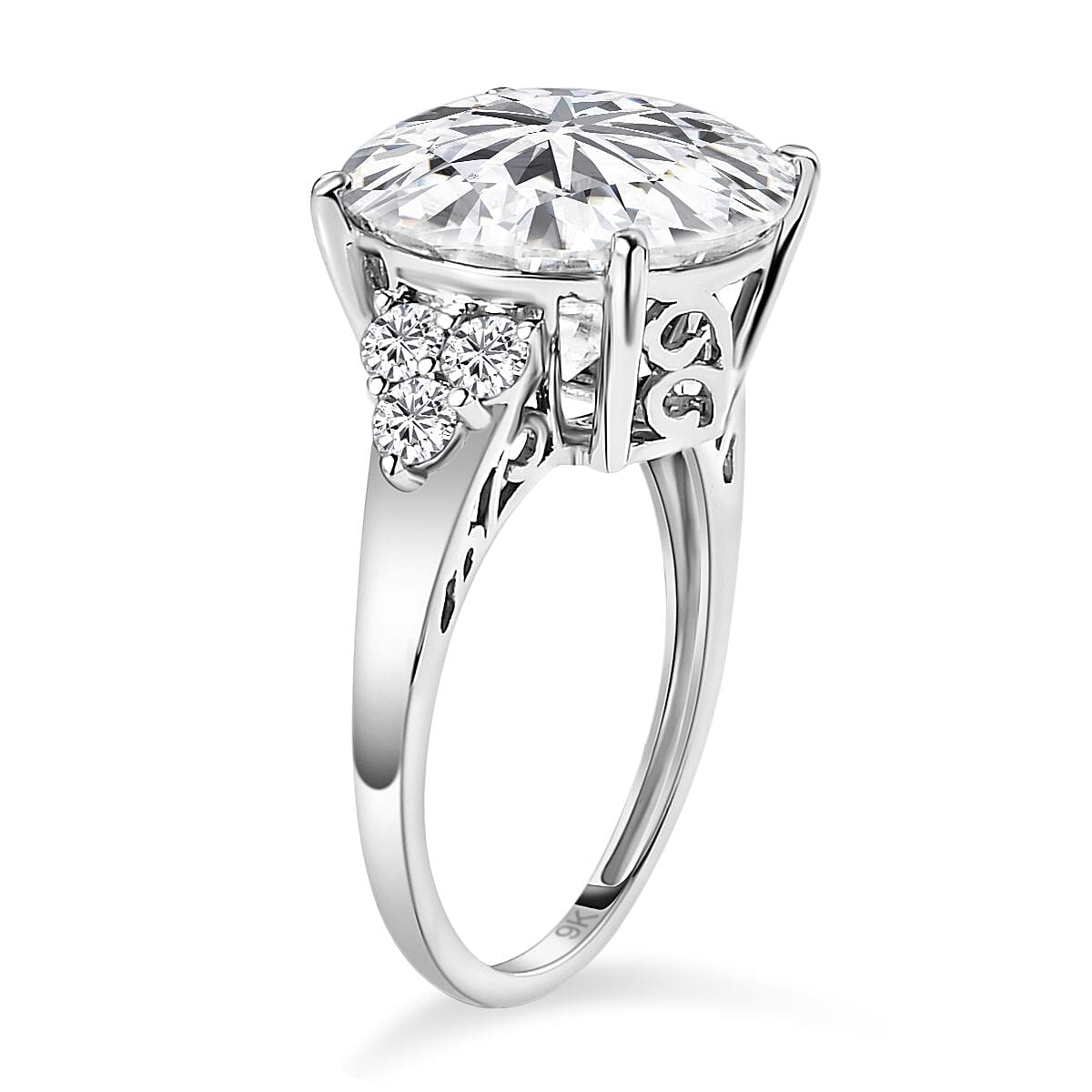 9K White Gold Moissanite Ring 7.73 Ct.