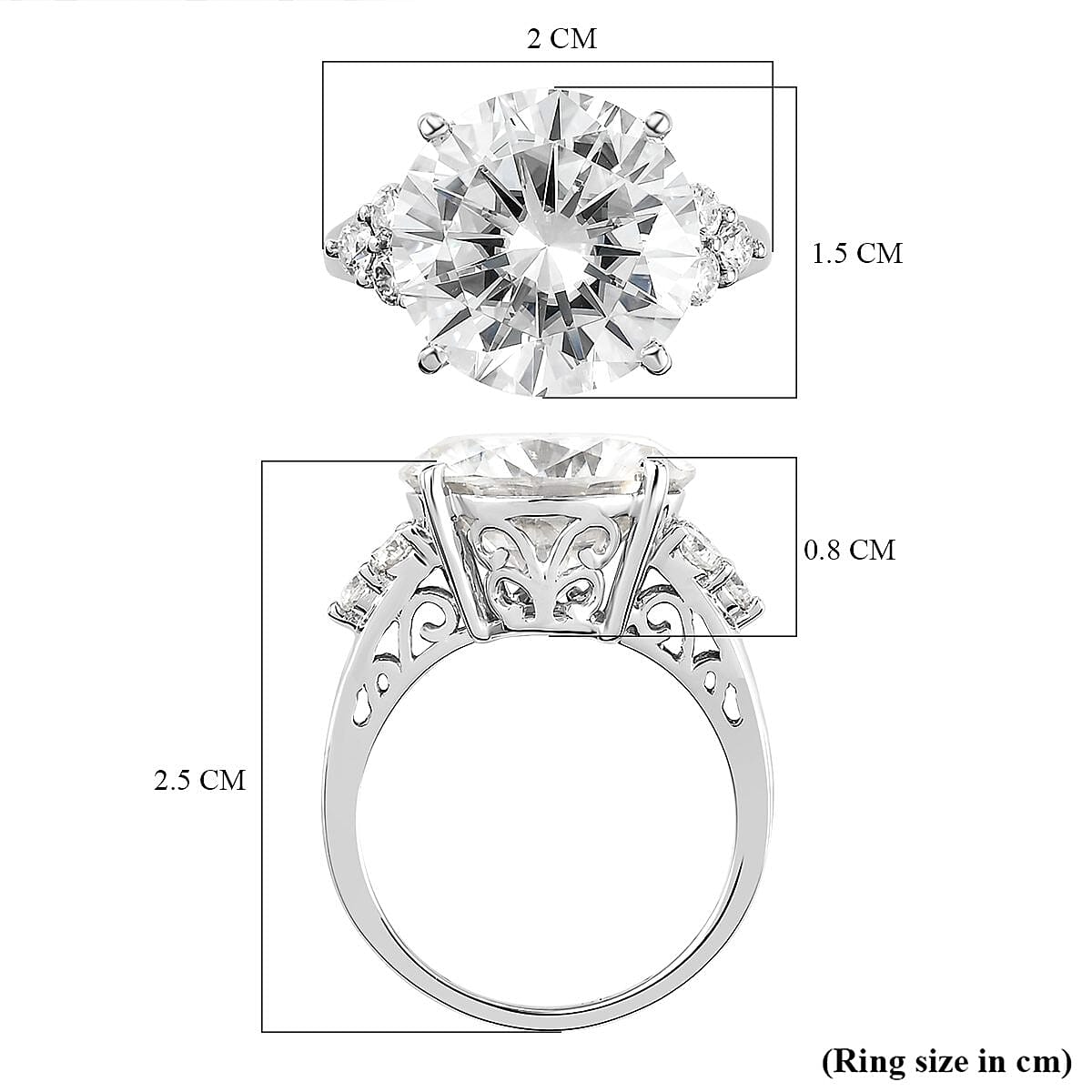 9K White Gold Moissanite Ring 7.73 Ct.