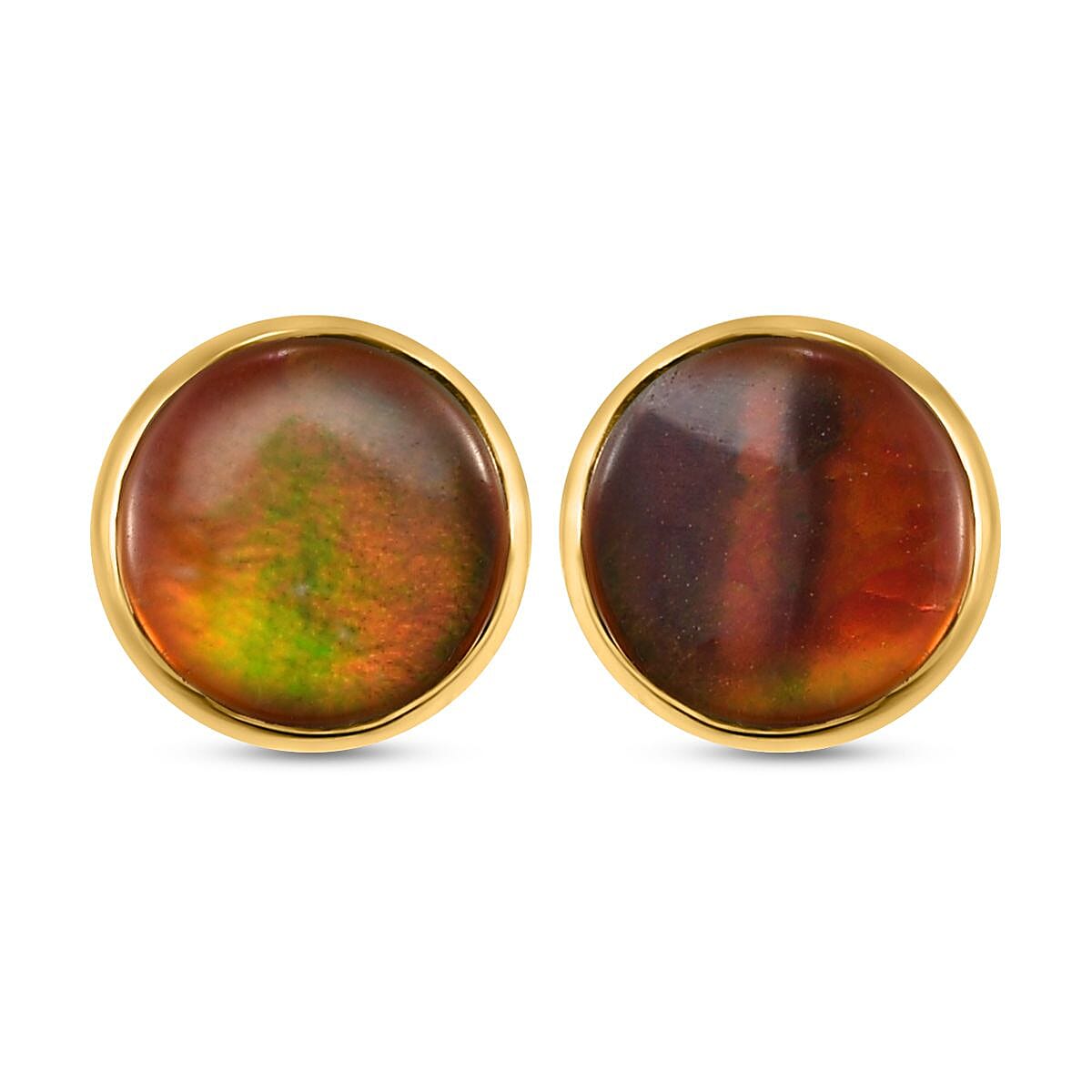 Ammolite Stud Earrings (with Push Back) in Vermeil Yellow Gold Plated Sterling Silver 3.00 Ct.