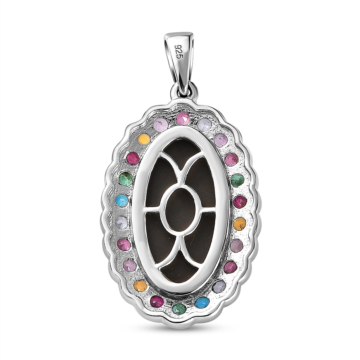 Ammolite and Multi Gemstones Pendant in Platinum Overlay Sterling Silver 5.55 Ct.