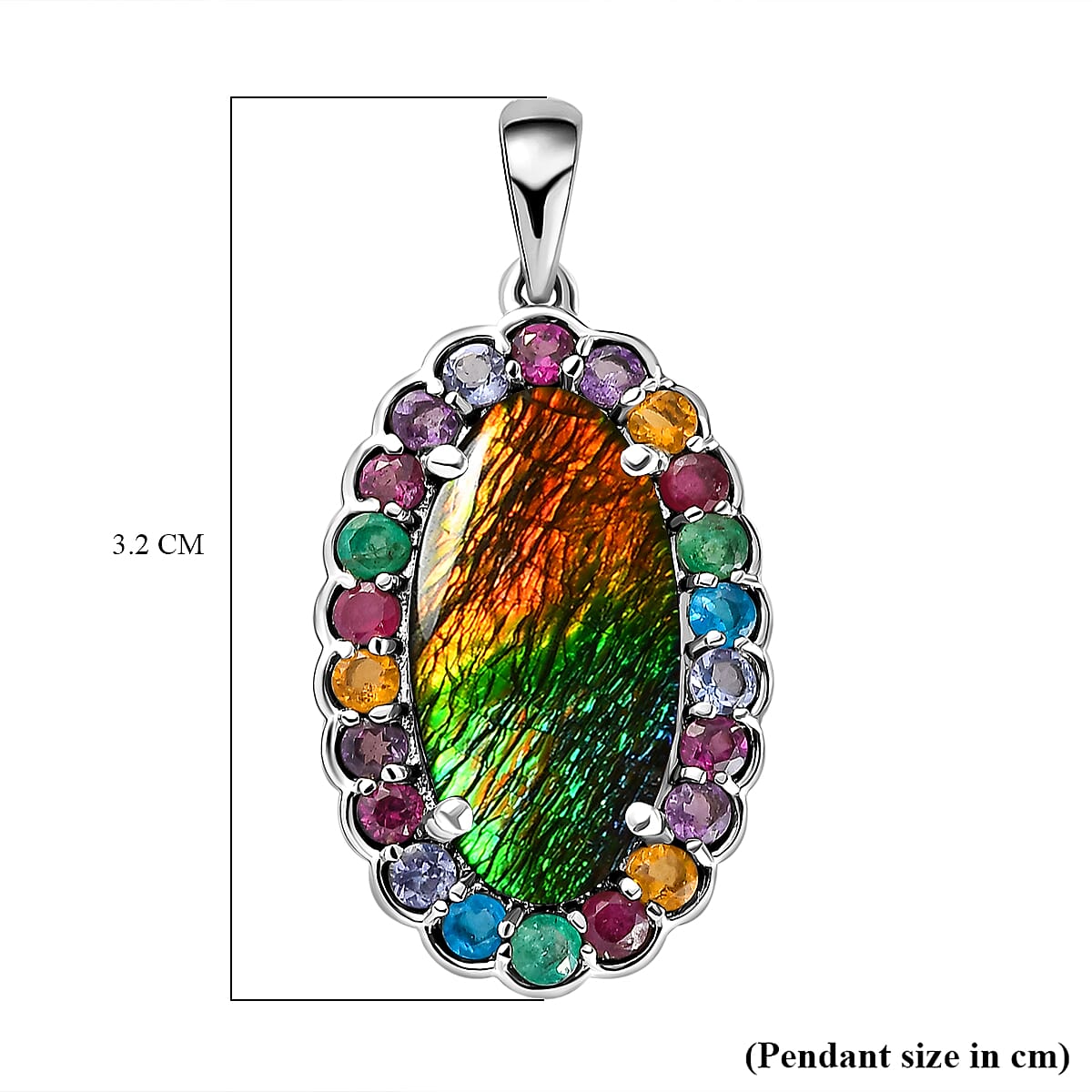 Ammolite and Multi Gemstones Pendant in Platinum Overlay Sterling Silver 5.55 Ct.