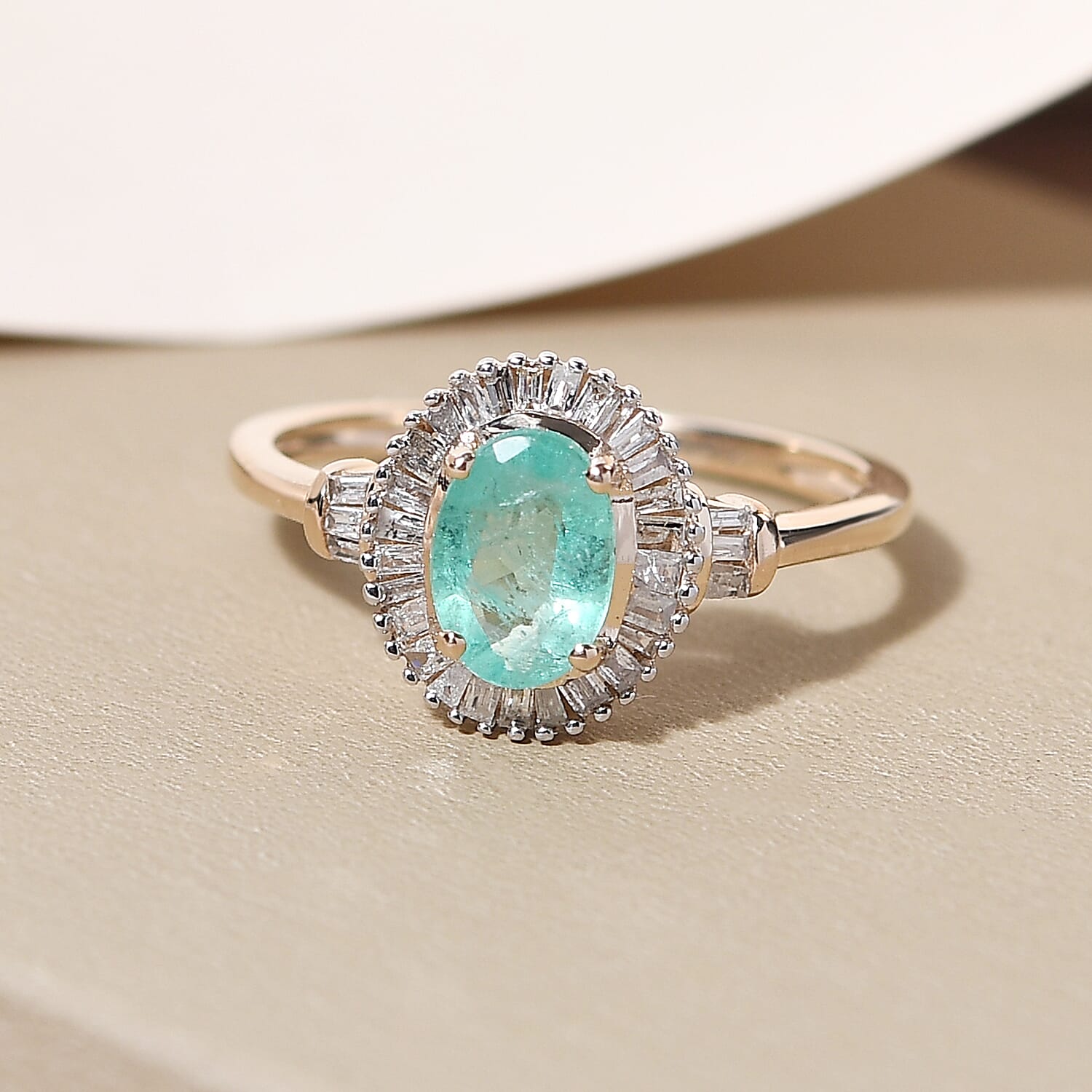 9K Yellow Gold Premium Ethiopian Emerald and Diamond Ring