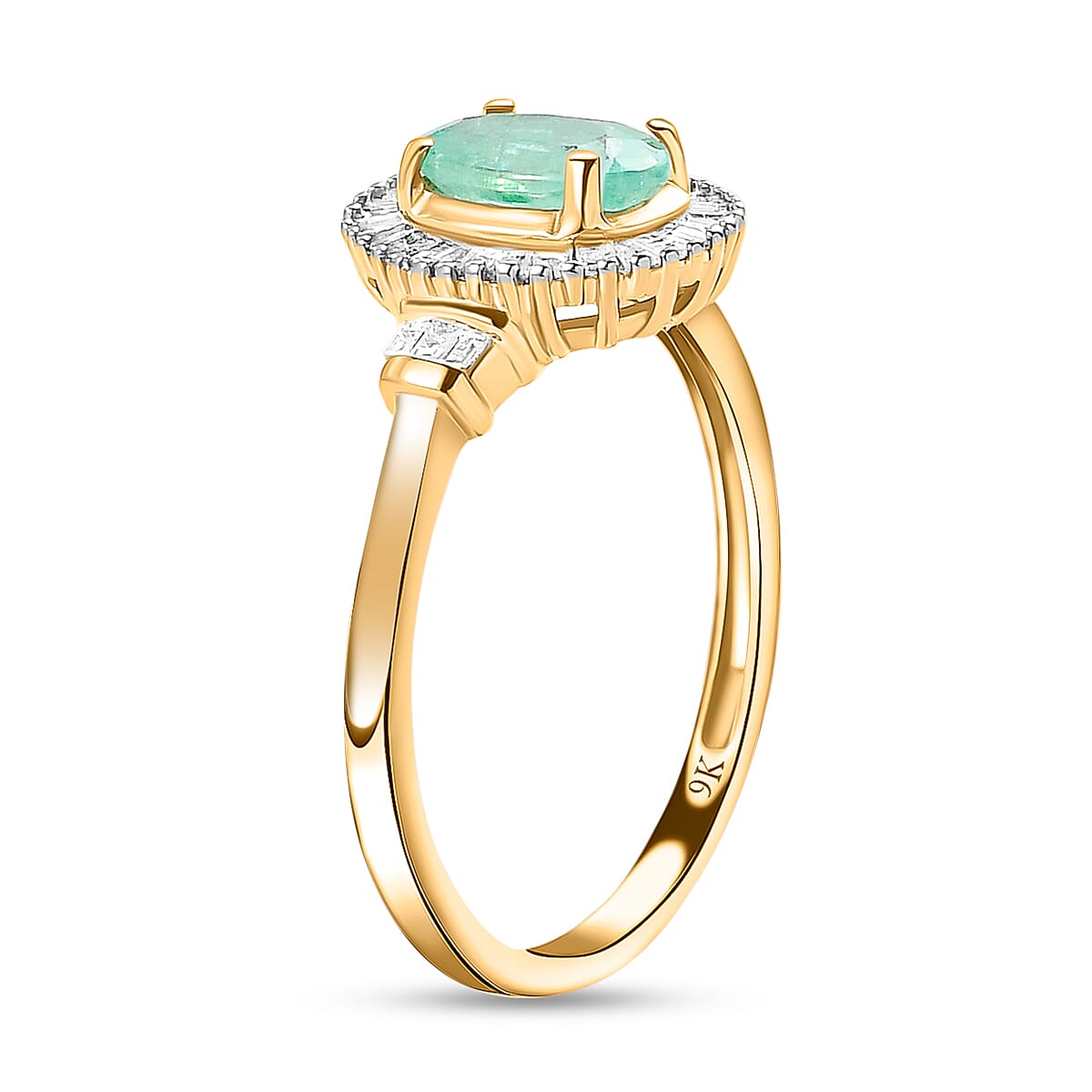 9K Yellow Gold Premium Ethiopian Emerald and Diamond Ring