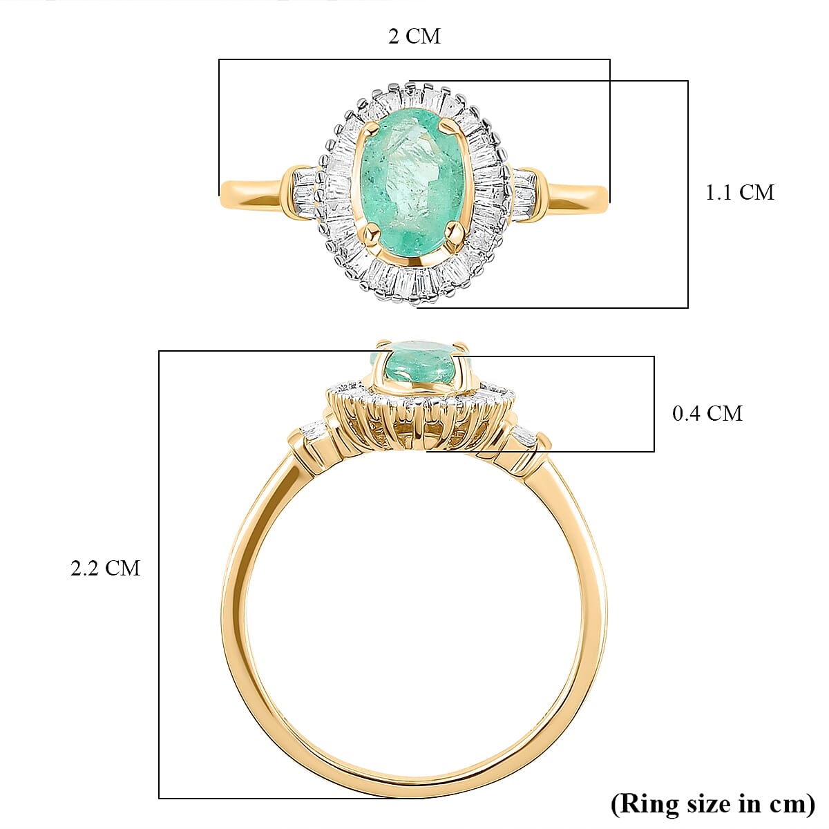 9K Yellow Gold Premium Ethiopian Emerald and Diamond Ring