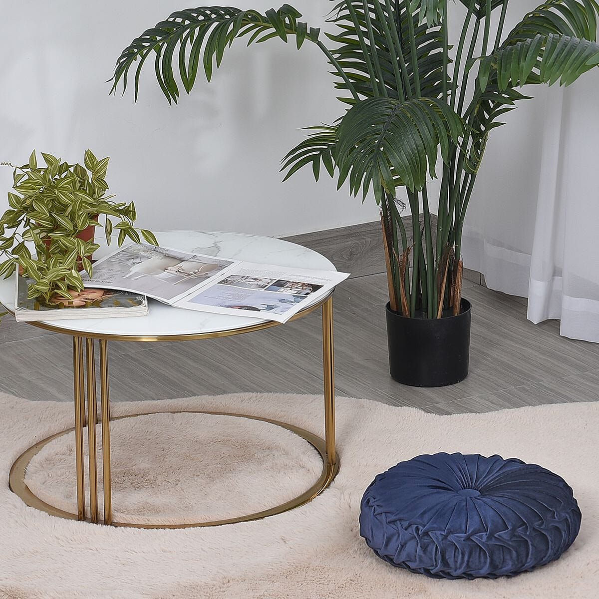 Luxury Range Round Velvet Cushion (Size 35x35x10 Cm) - Navy