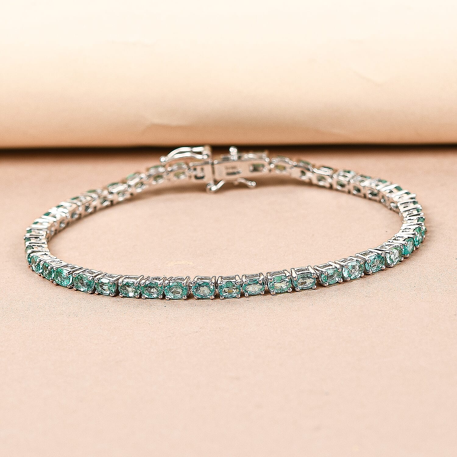 Monster Deal - Boyaca Colombian Emerald Bracelet (Size - 7) in Platinum Overlay Sterling Silver 6.56 Ct, Silver Wt. 9.10 Gms
