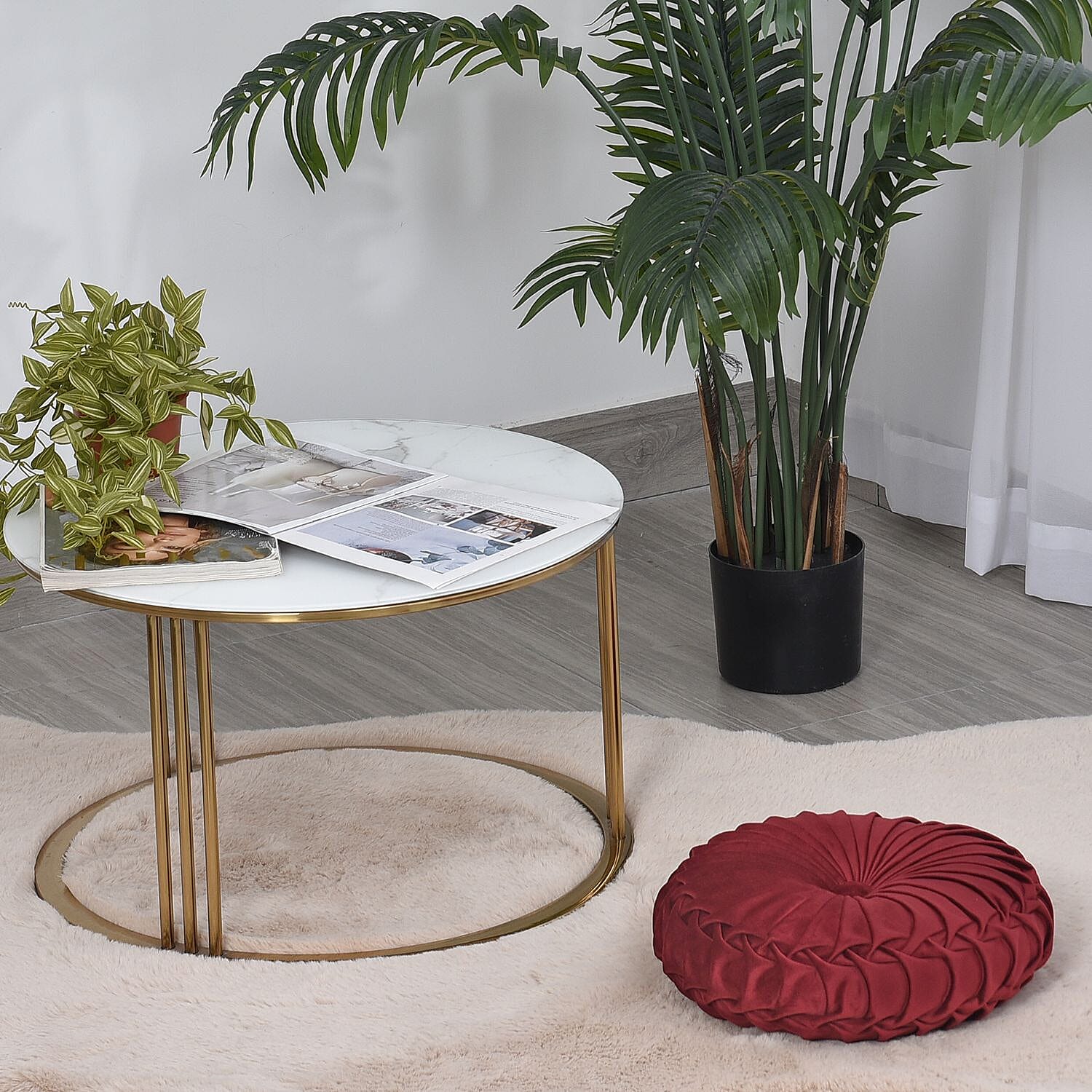 Luxury Range Round Velvet Cushion (Size 35x35x8 Cm) - Maroon