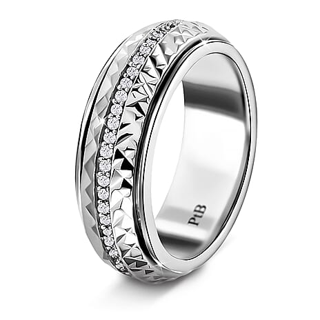 Simulated Diamond Band Ring in Silver Tone