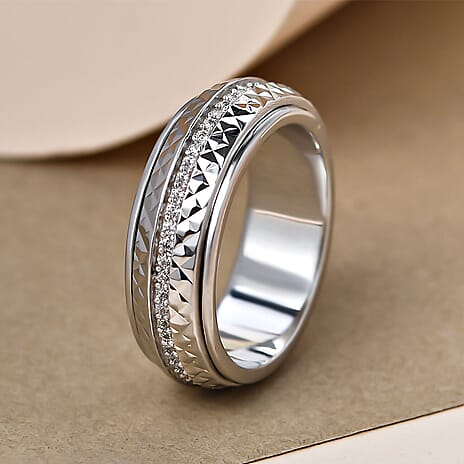 Simulated Diamond Band Ring in Silver Tone