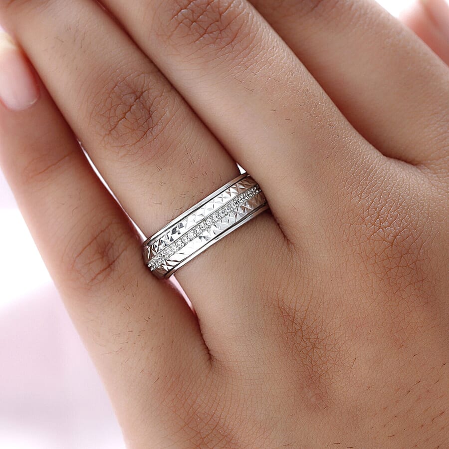Simulated Diamond Band Ring in Silver Tone