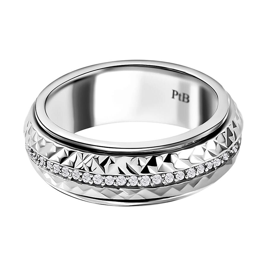 Simulated Diamond Band Ring in Silver Tone