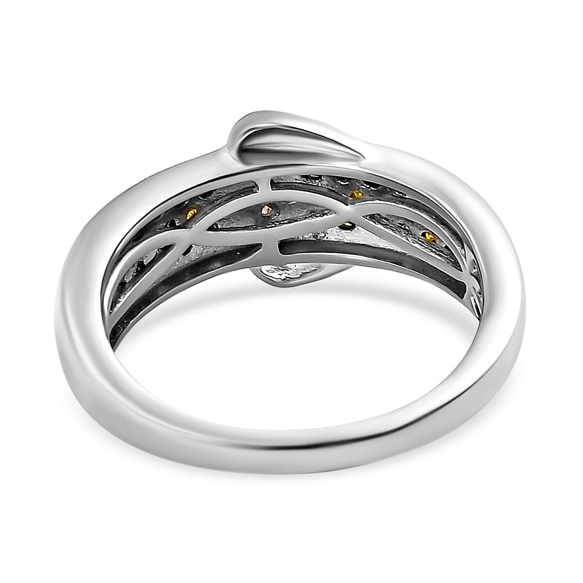 White and Multi Colour Diamond Buckle Ring in Platinum Overlay Sterling Silver 0.50 Ct.