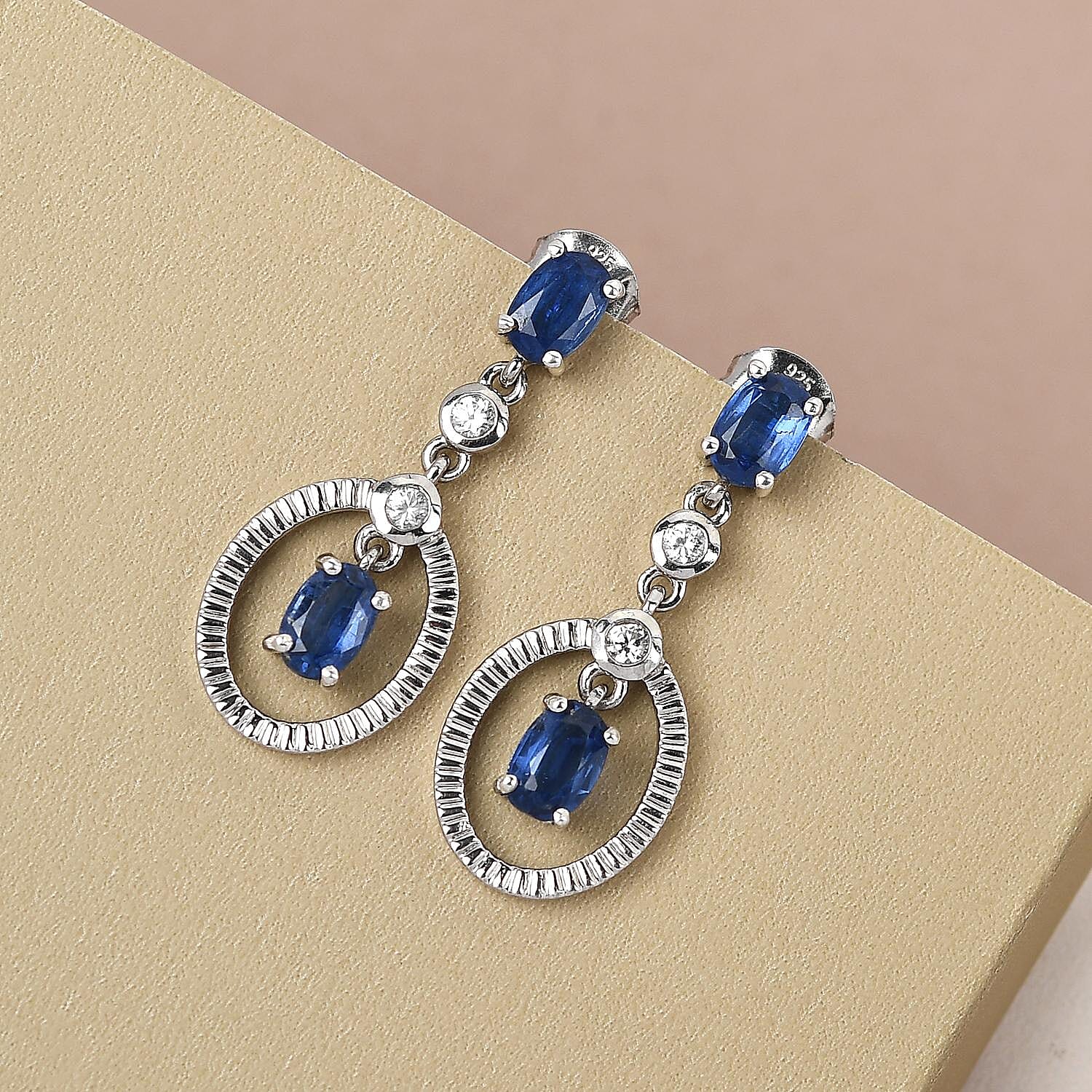 Kyanite and Natural Cambodian Zircon Dangling Earrings in Platinum Overlay Sterling Silver 2.62 Ct.