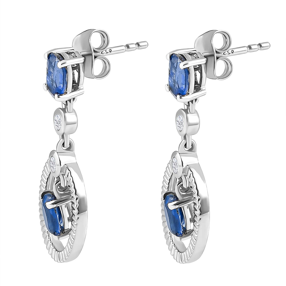 Kyanite and Natural Cambodian Zircon Dangling Earrings in Platinum Overlay Sterling Silver 2.62 Ct.