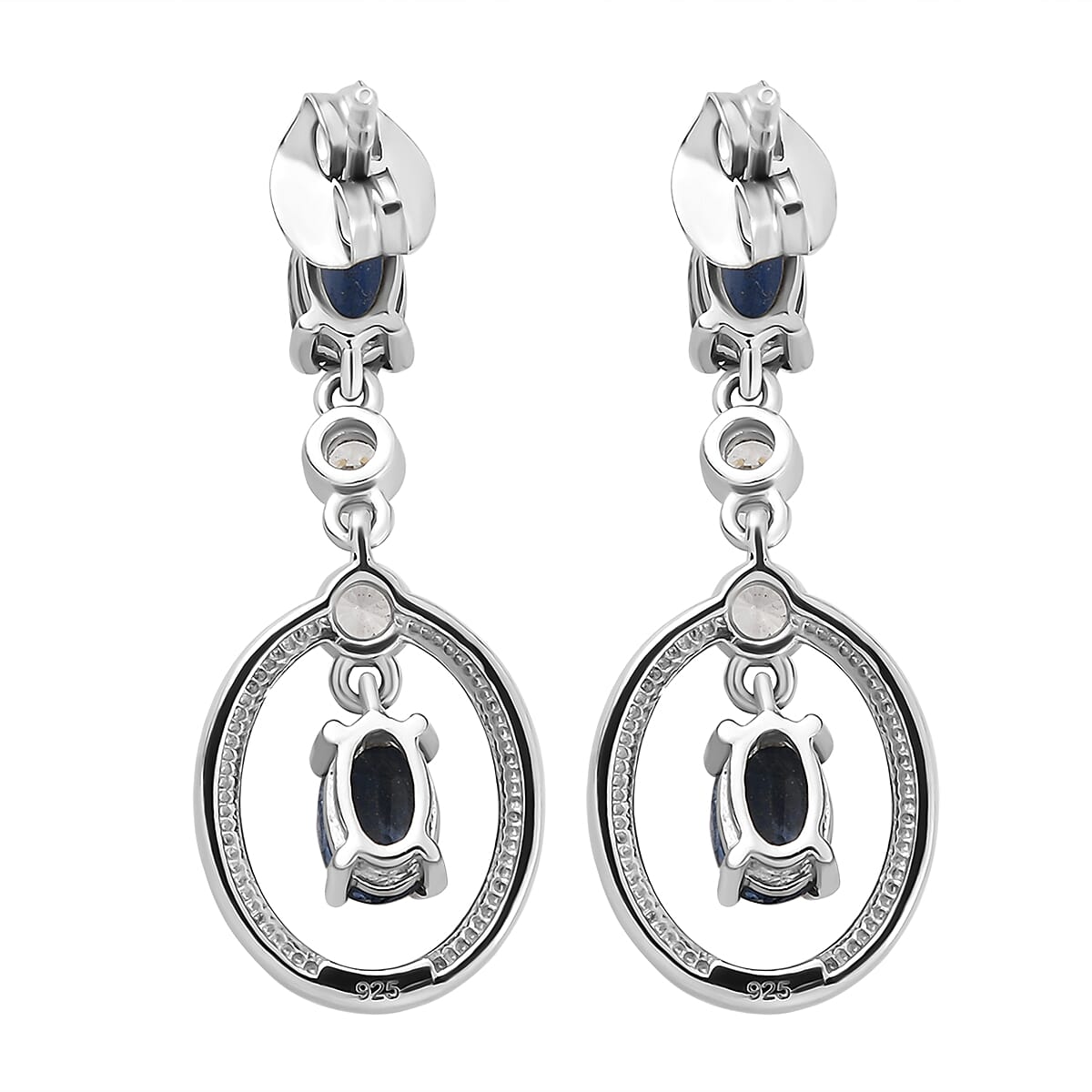 Kyanite and Natural Cambodian Zircon Dangling Earrings in Platinum Overlay Sterling Silver 2.62 Ct.