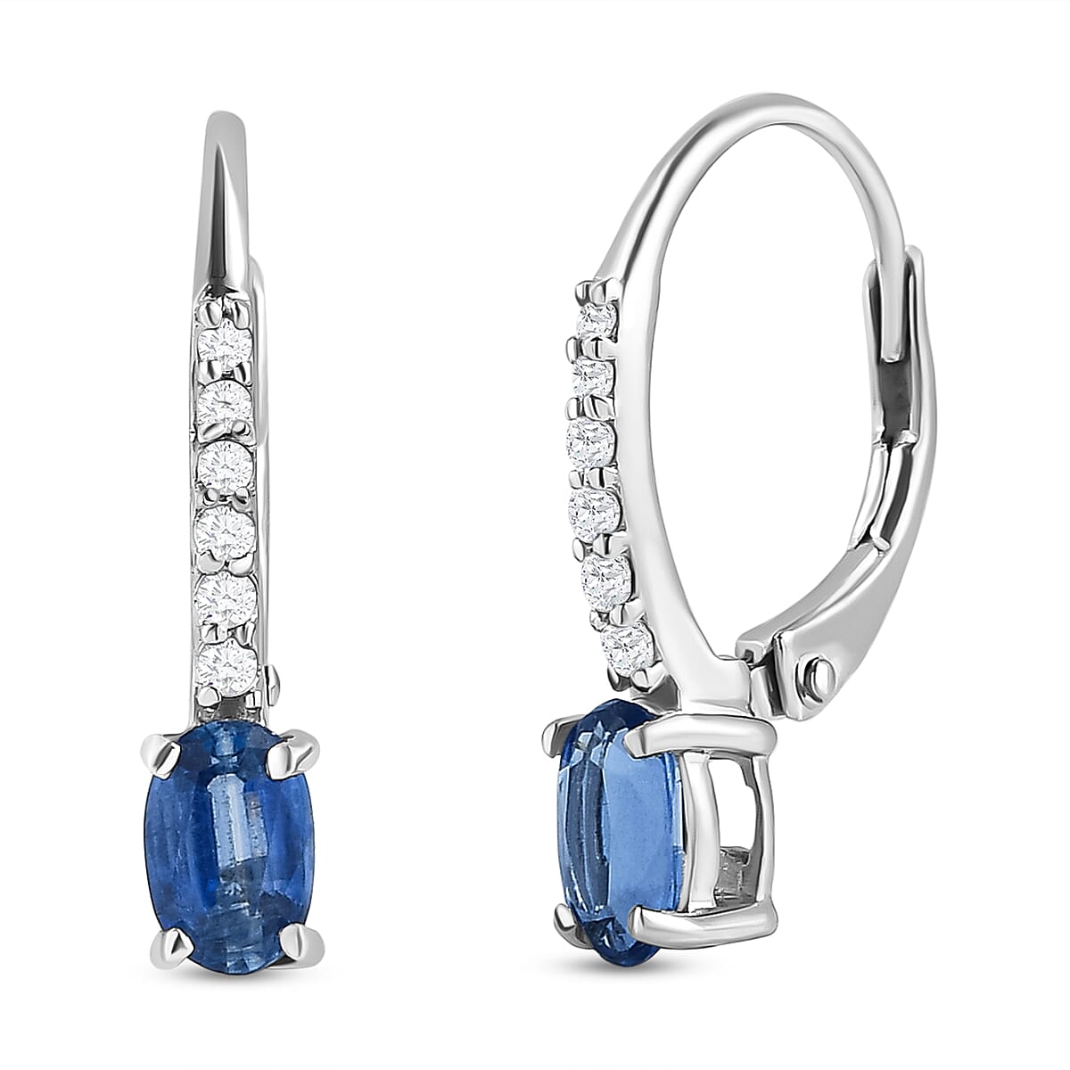 Kyanite and Natural Cambodian Zircon Hoop Earrings in Platinum Overlay Sterling Silver 1.37 Ct.