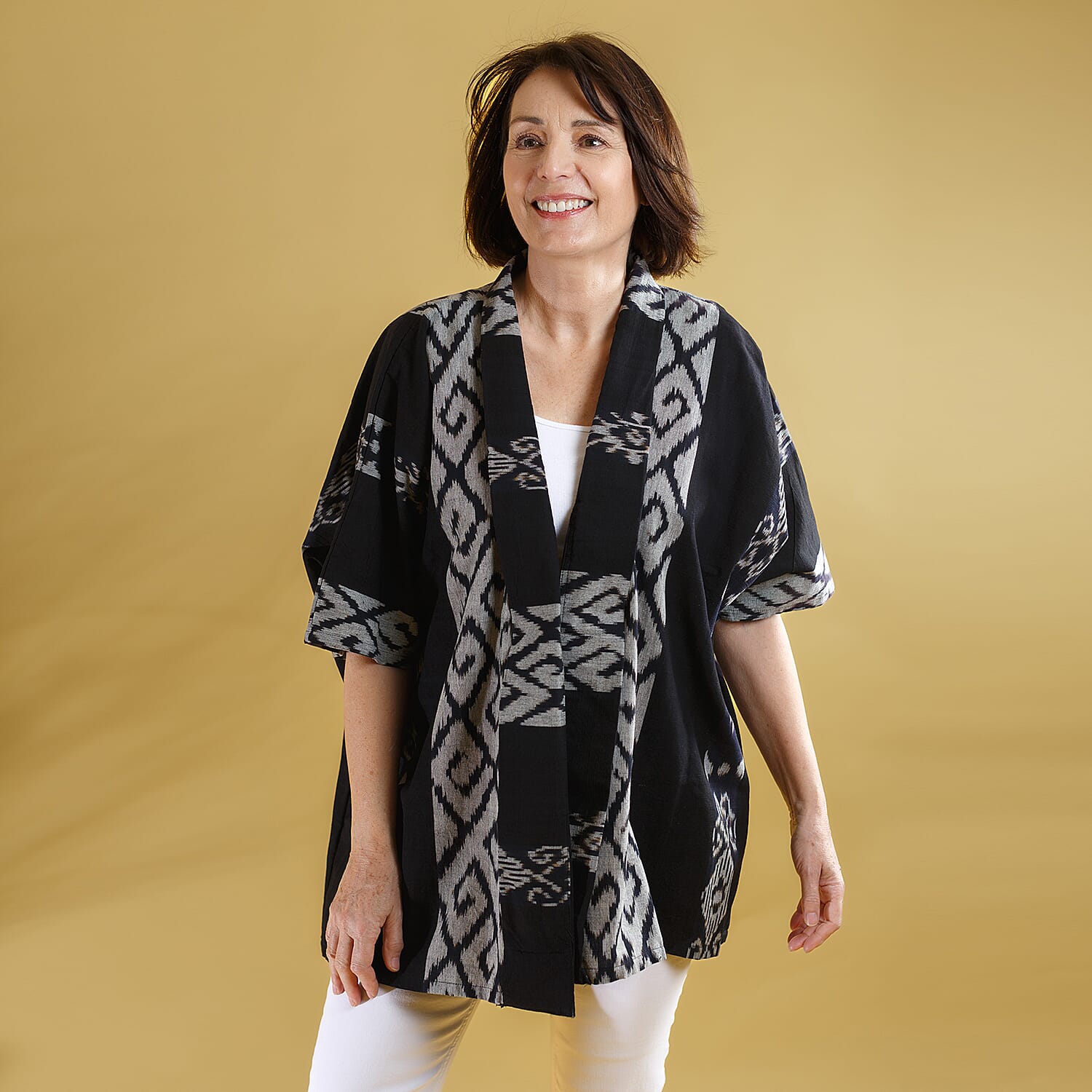 Bali Collection - 100% Cotton Zipped Jacket (Size S) - Black and White