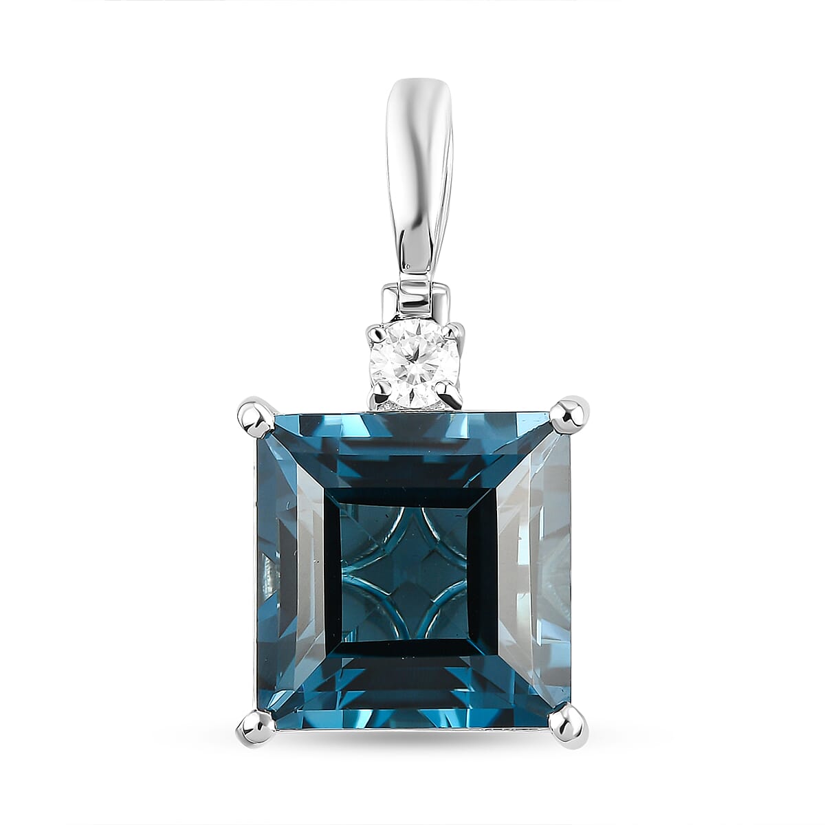 London Blue Topaz and Moissanite Pendant in Platinum Overlay Sterling Silver 16.75 Ct.