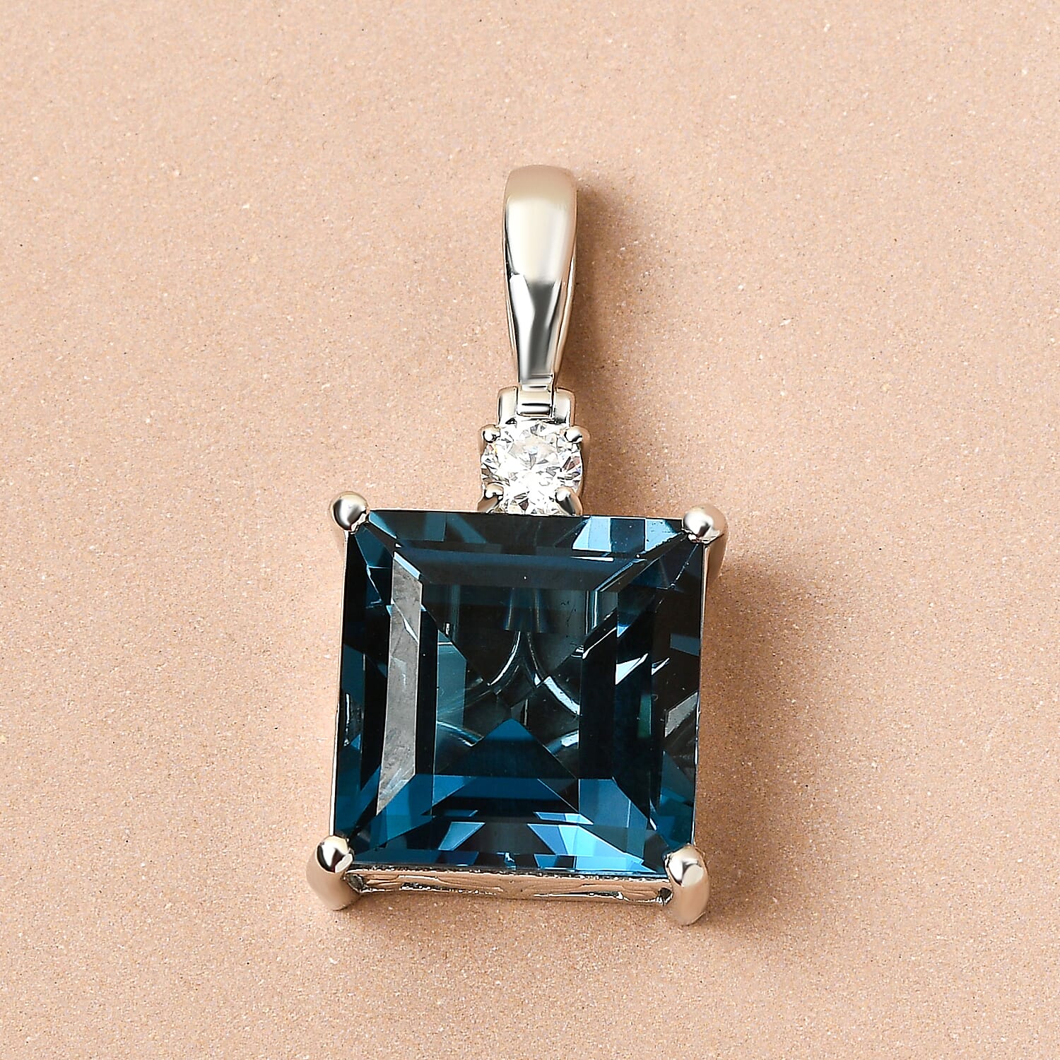 London Blue Topaz and Moissanite Pendant in Platinum Overlay Sterling Silver 16.75 Ct.