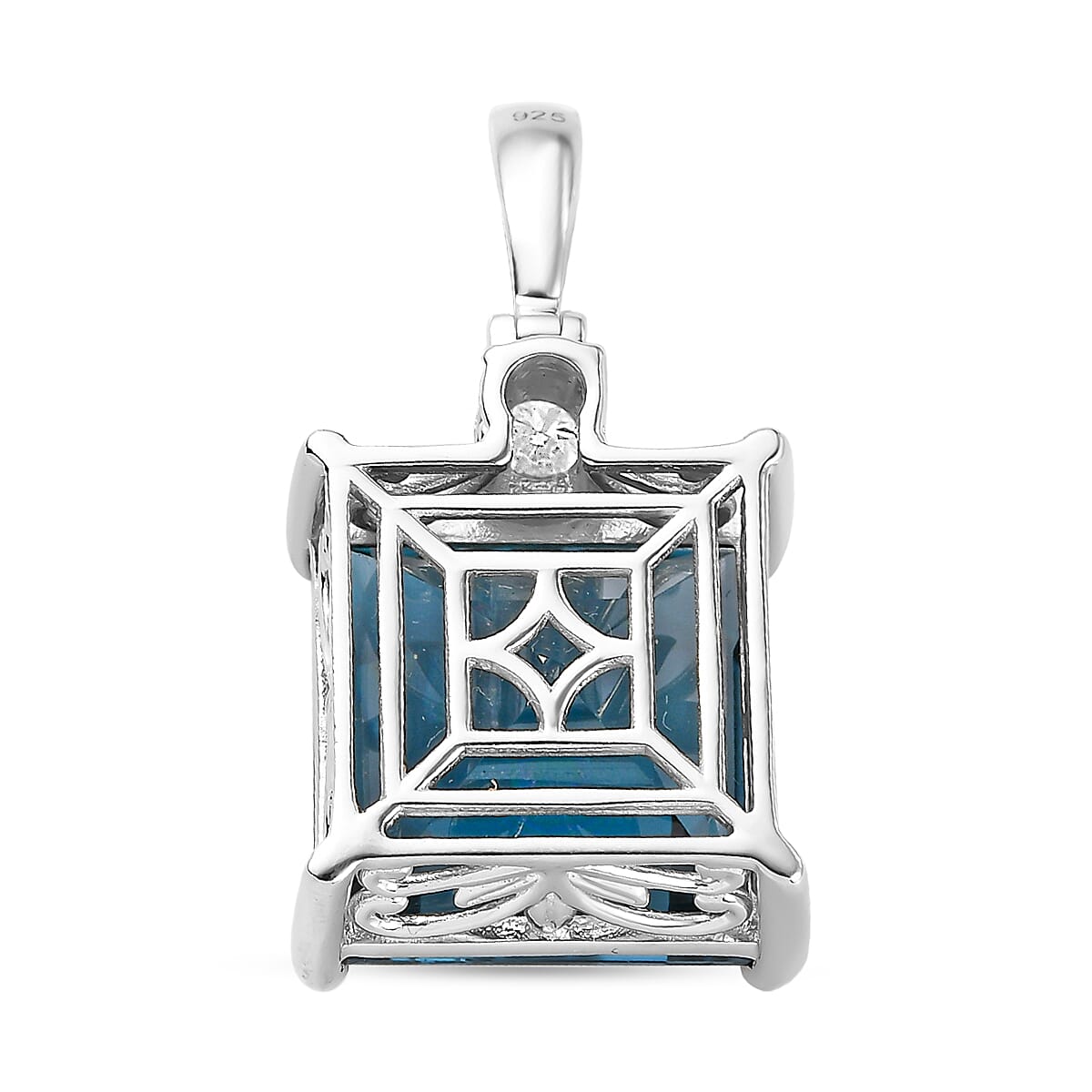 London Blue Topaz and Moissanite Pendant in Platinum Overlay Sterling Silver 16.75 Ct.