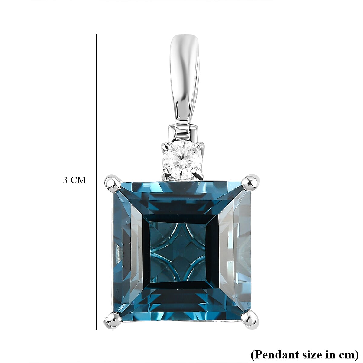 London Blue Topaz and Moissanite Pendant in Platinum Overlay Sterling Silver 16.75 Ct.