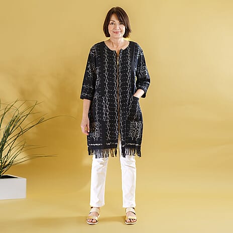 Bali Collection - 100% Cotton Casual Jacket (One Size) - Black and White