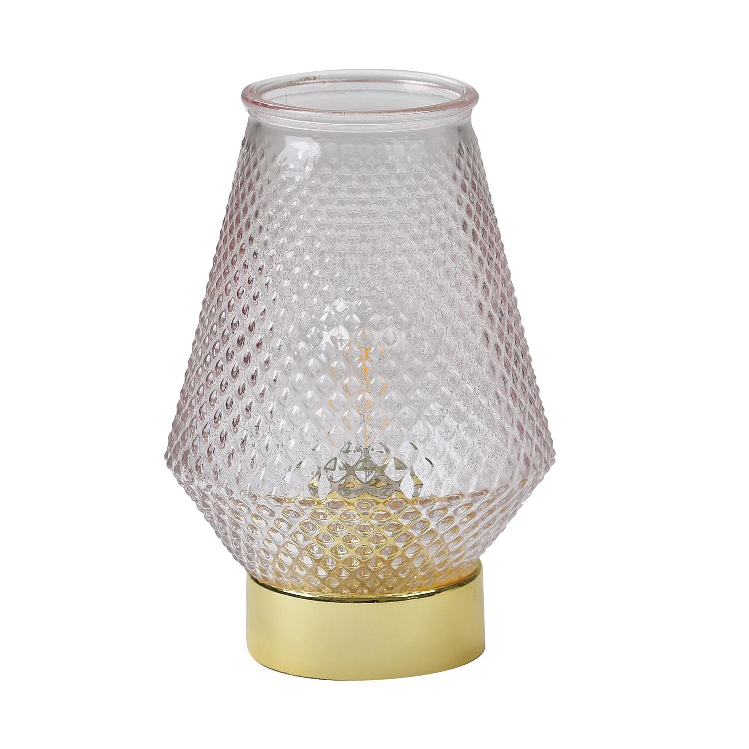 Homesmart Glass Vase Shaped Table Lamp with Golden Base and Flaming Bulb (Size 18x11 cm) - Pink