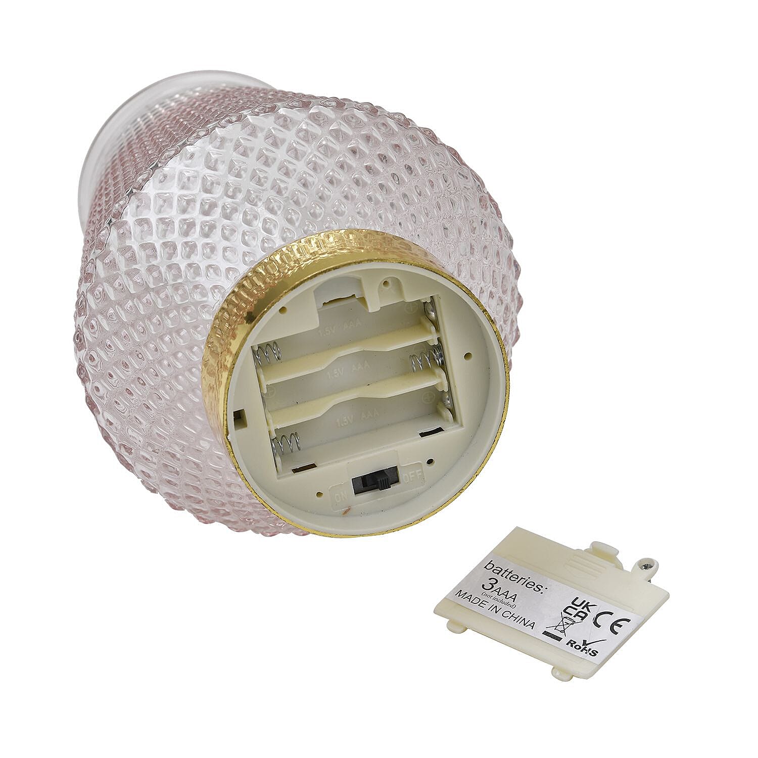 Homesmart Glass Vase Shaped Table Lamp with Golden Base and Flaming Bulb (Size 18x11 cm) - Pink