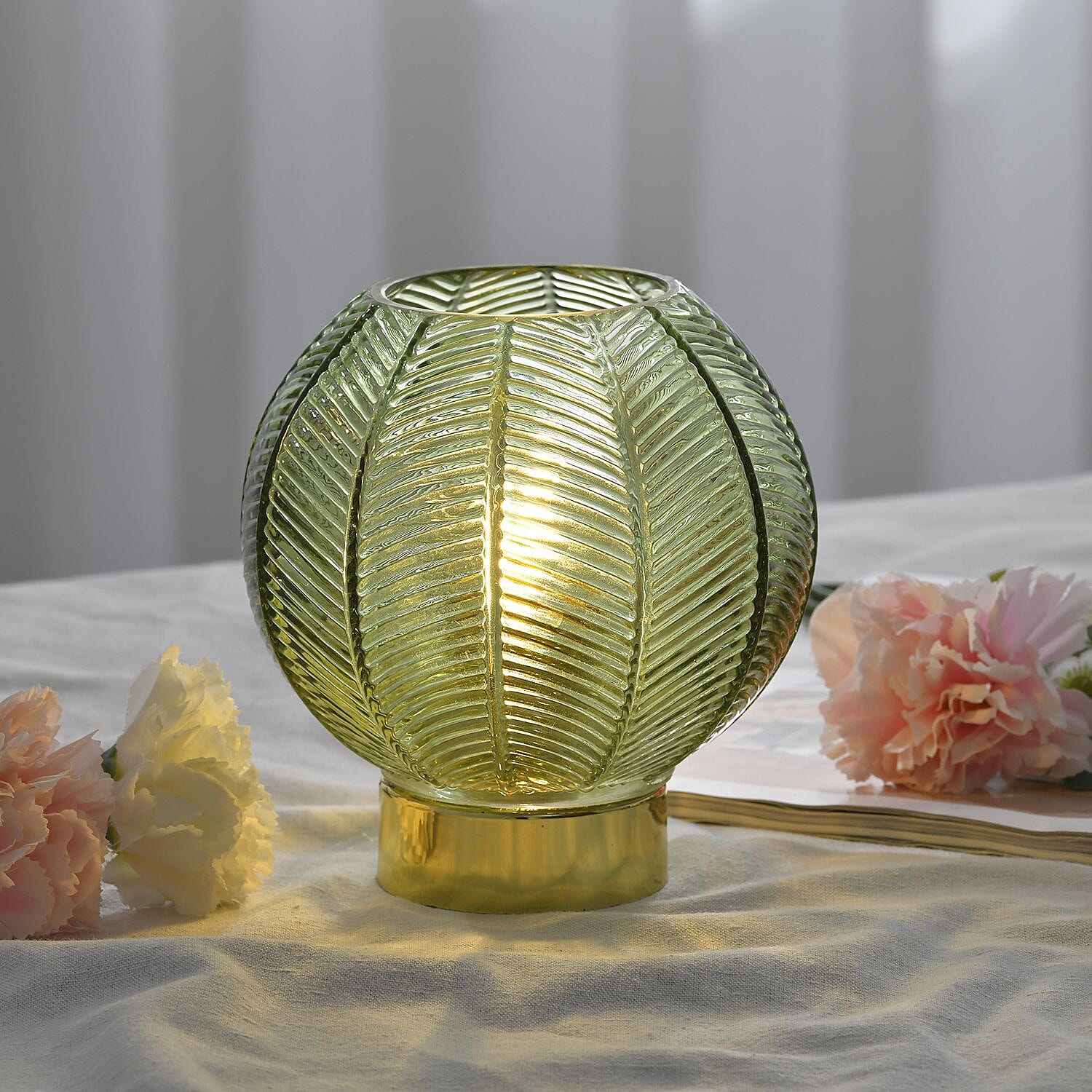 Homesmart Spherical Glass Table Lamp with Vintage Edison Filament Bulb (Size 15x14 cm) - Green