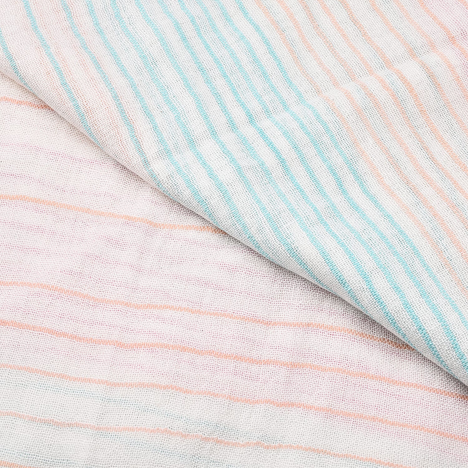 Tara Clothing 100% Cotton Stripe Pattern Shawl (Size 180x70 Cm) - Peach, Blue, White & Pink
