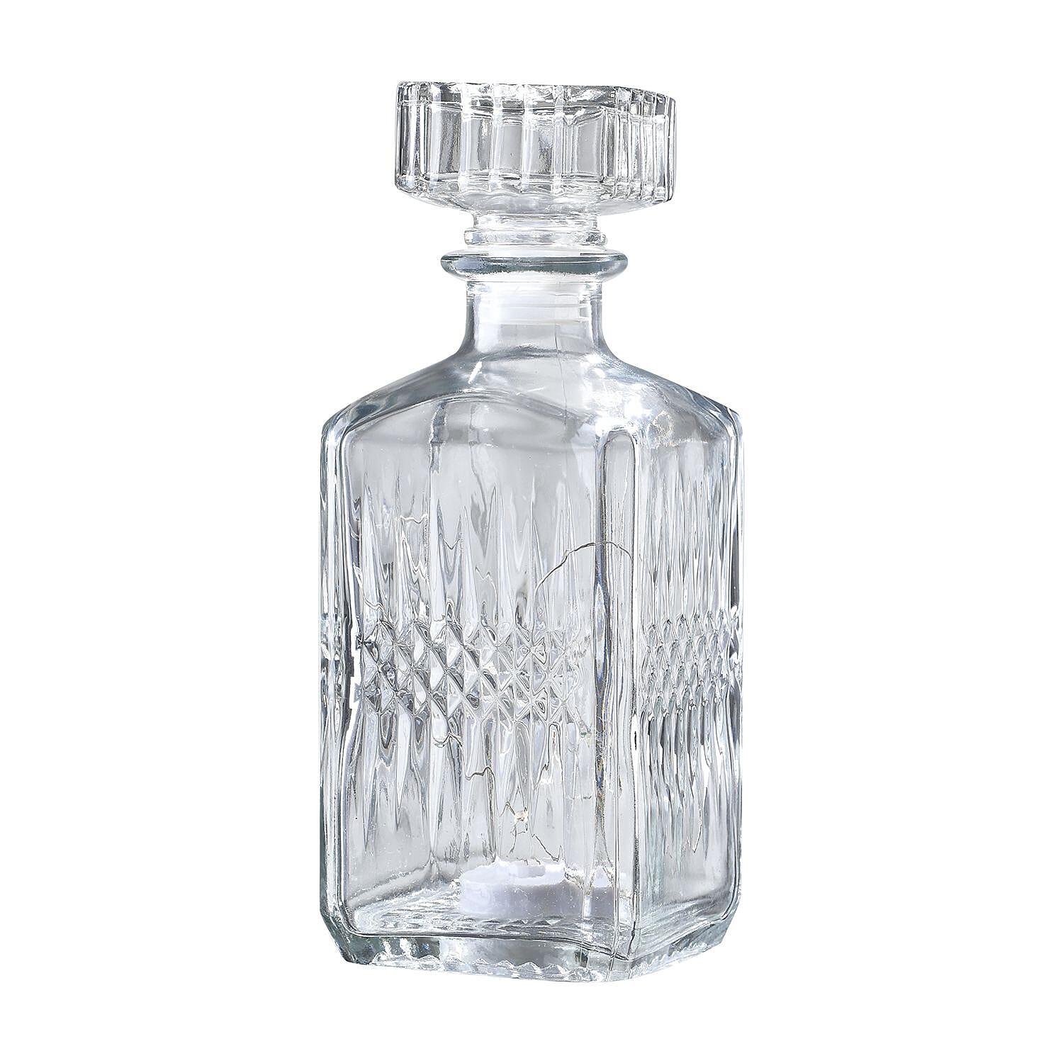 Embossed Square Glass Bottle with 18 Mini LED String Lights (Size 9x9x23 Cm)