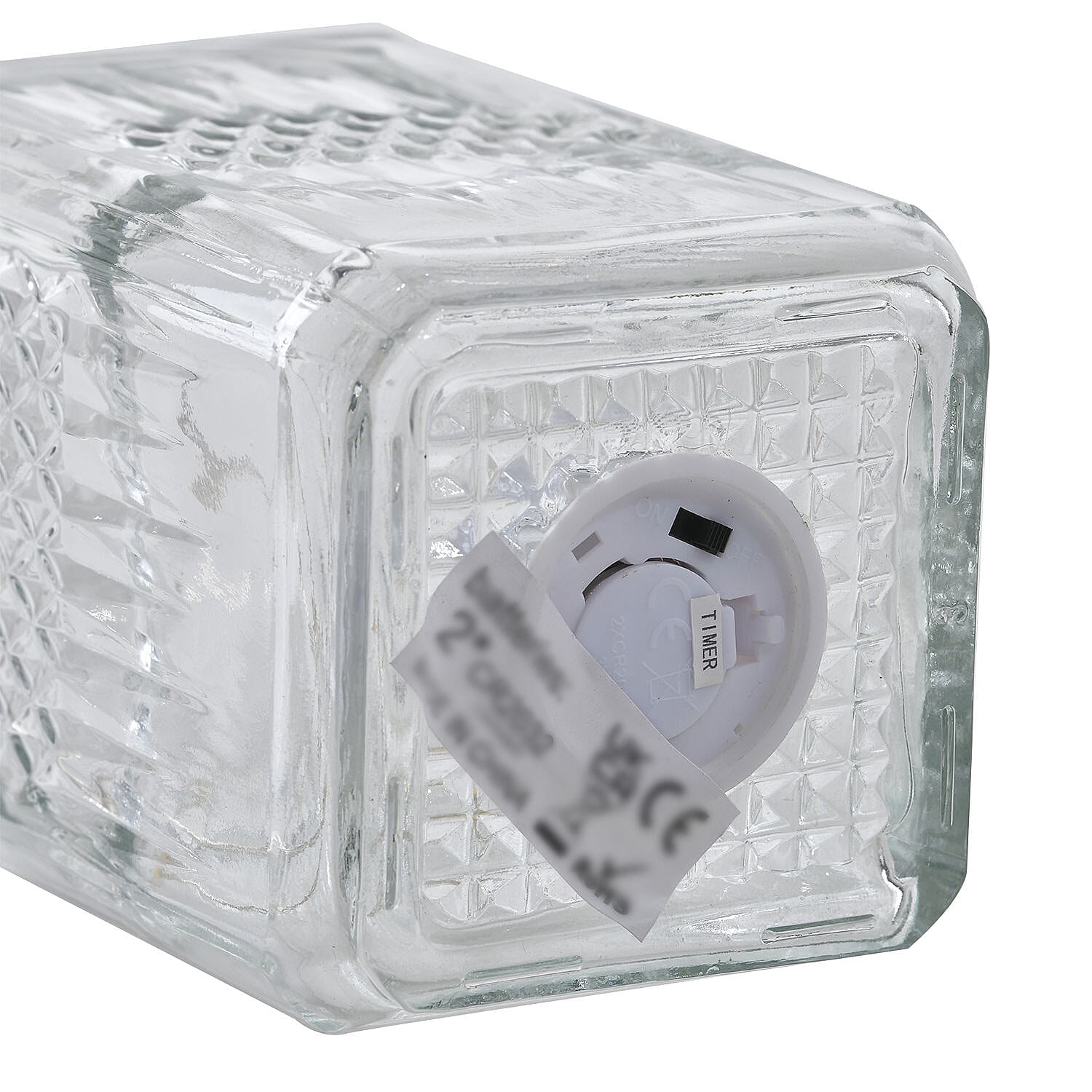 Embossed Square Glass Bottle with 18 Mini LED String Lights (Size 9x9x23 Cm)