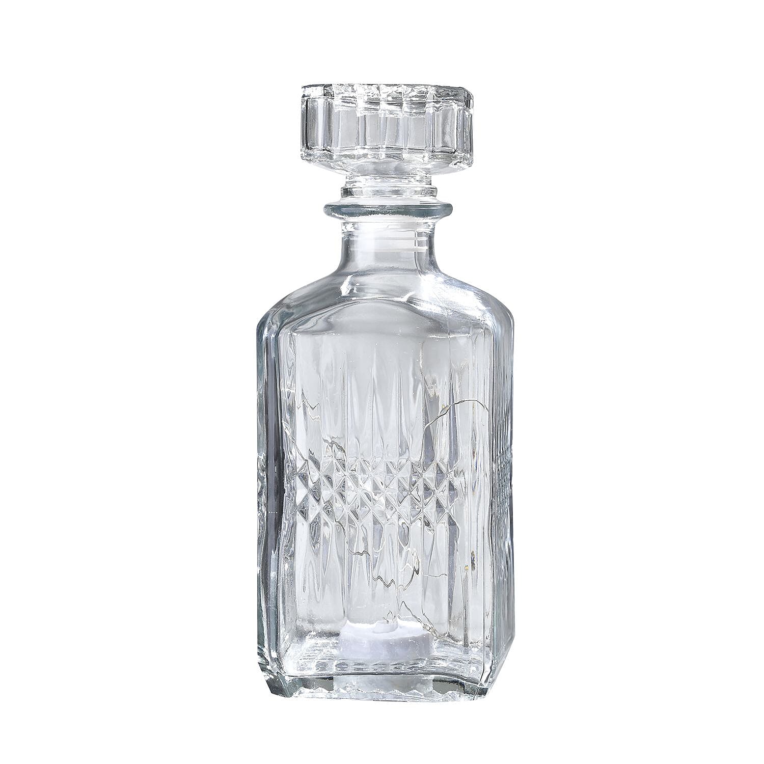 Embossed Glass Decanter with 18 Mini LED String Lights (Size 9x9x24 Cm)