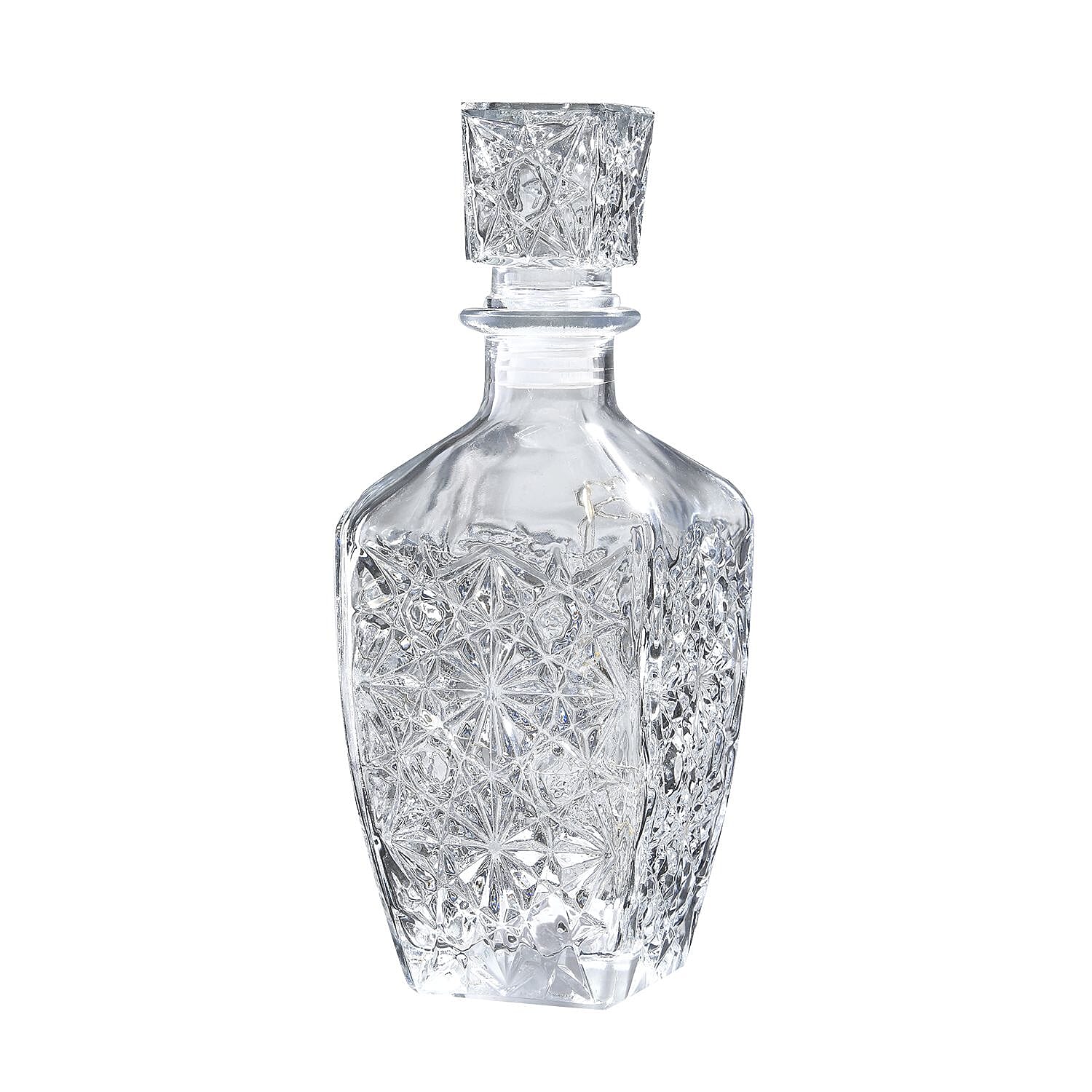 Embossed Glass Decanter with 18 Mini LED String Lights (Size 9x9x24 Cm)