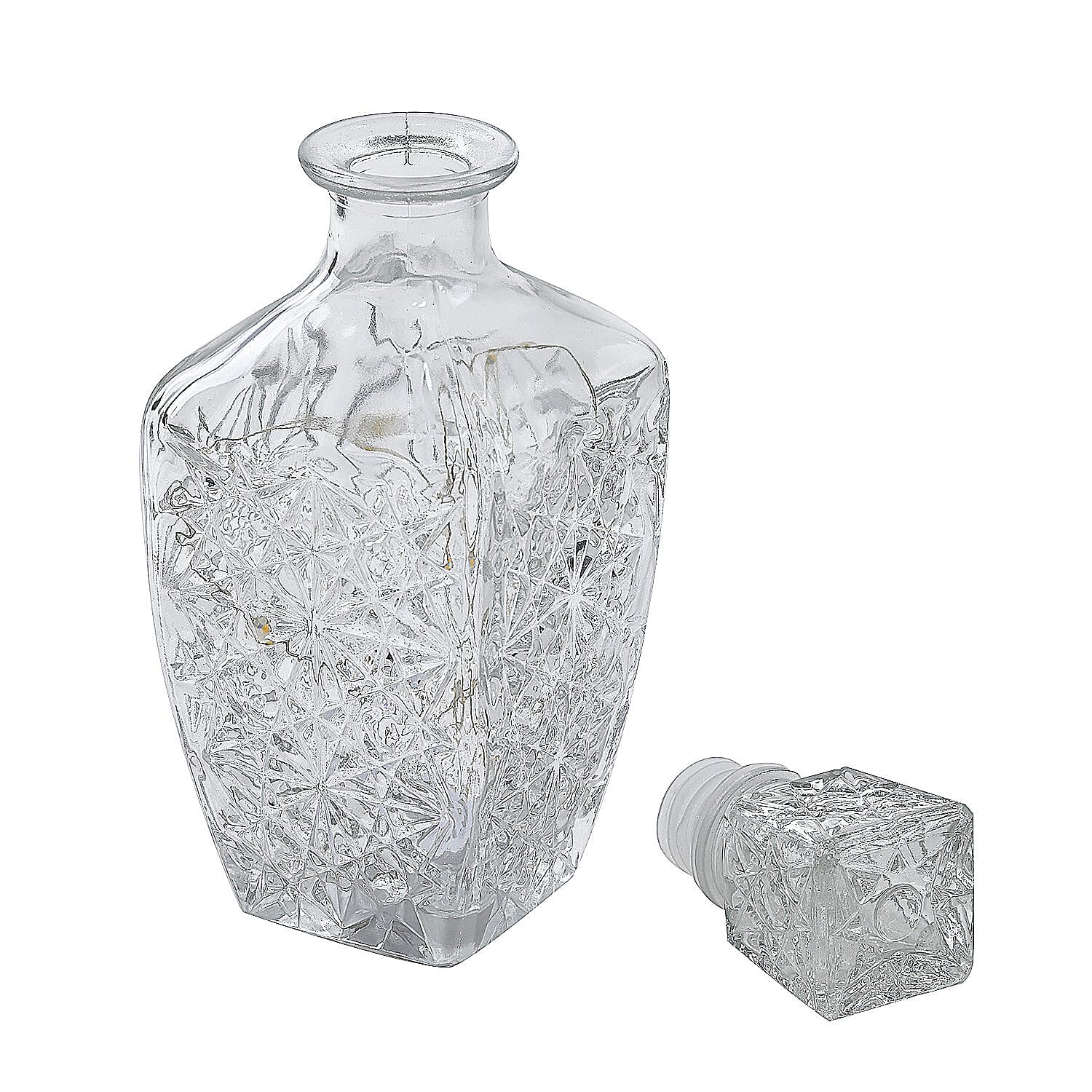 Embossed Glass Decanter with 18 Mini LED String Lights (Size 9x9x24 Cm)