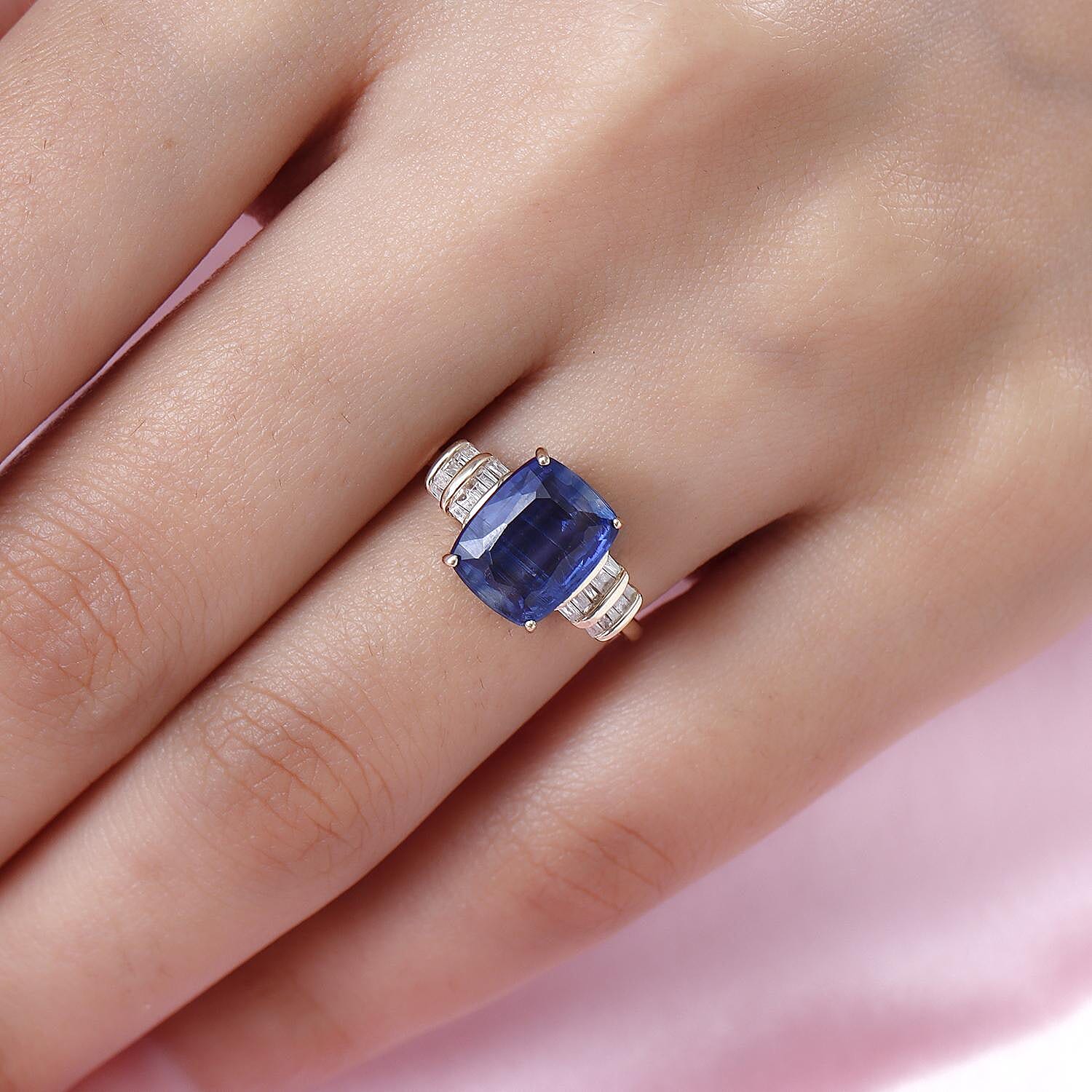 9K Yellow Gold Kashmir Kyanite and Diamond Ring 4.00 Ct.