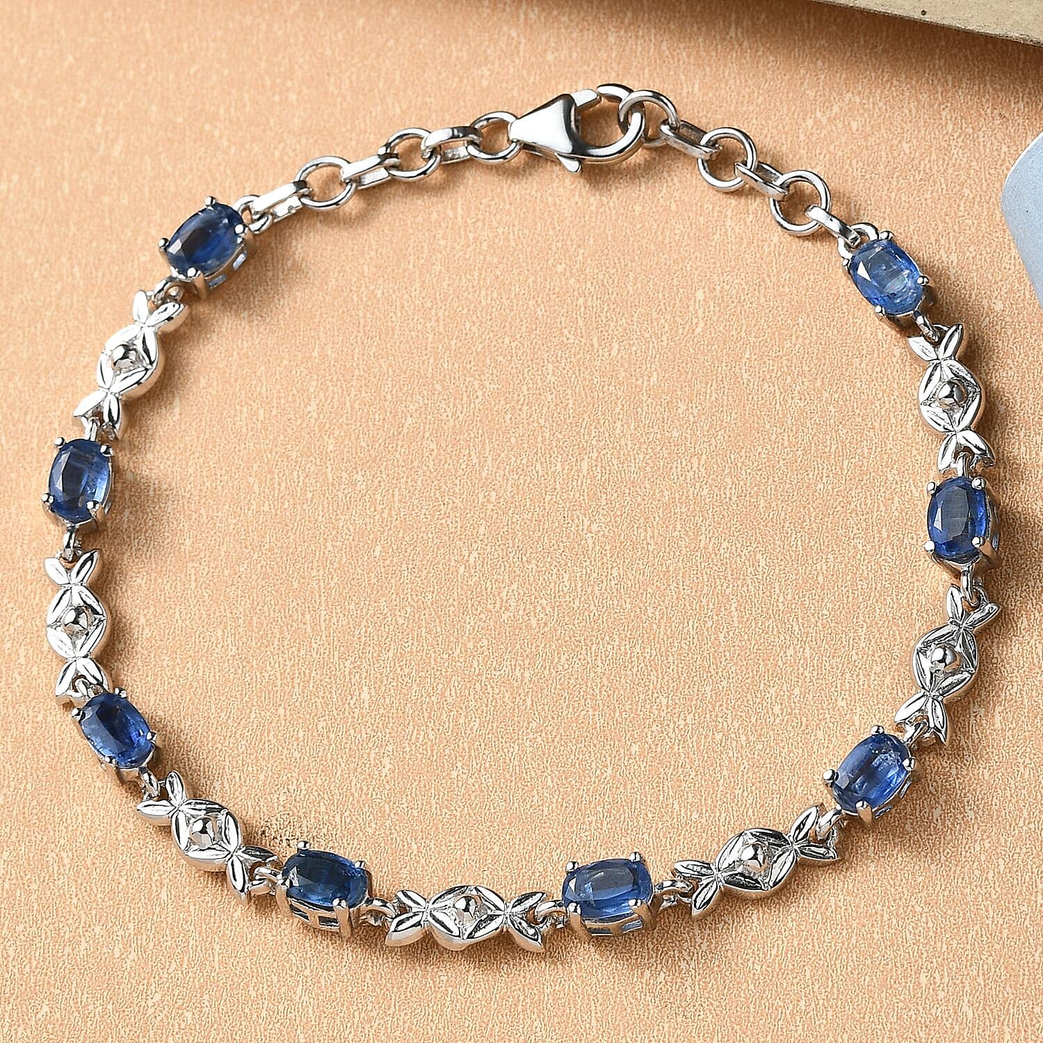 Natural Kashmir Kyanite Bracelet (Size - 7.5) in Platinum Overlay Sterling Silver 4.67 Ct, Silver Wt. 5.11 Gms