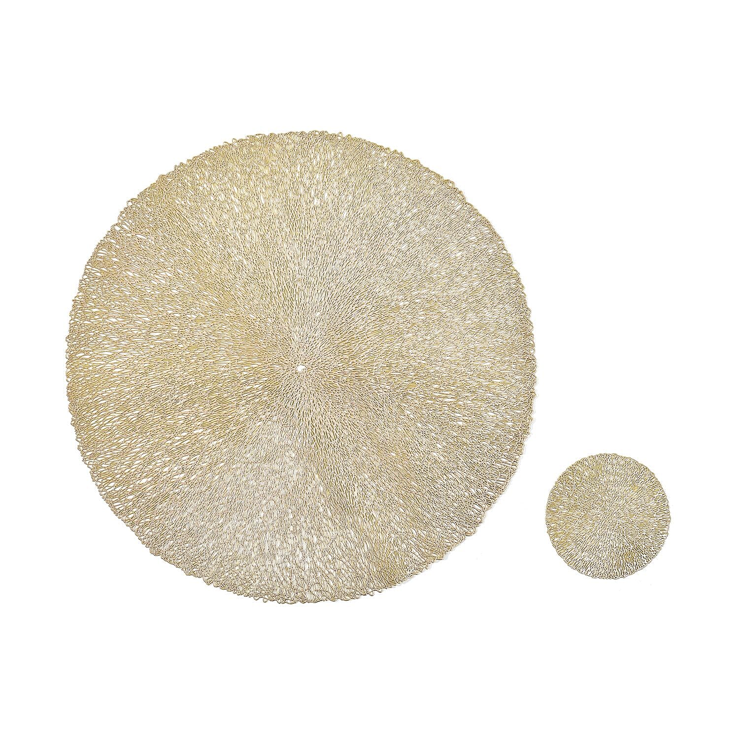 Set of 12 Round Hollow Placemat and Coaster (Incl. 6 Placemats and 6 Coasters) - Gold