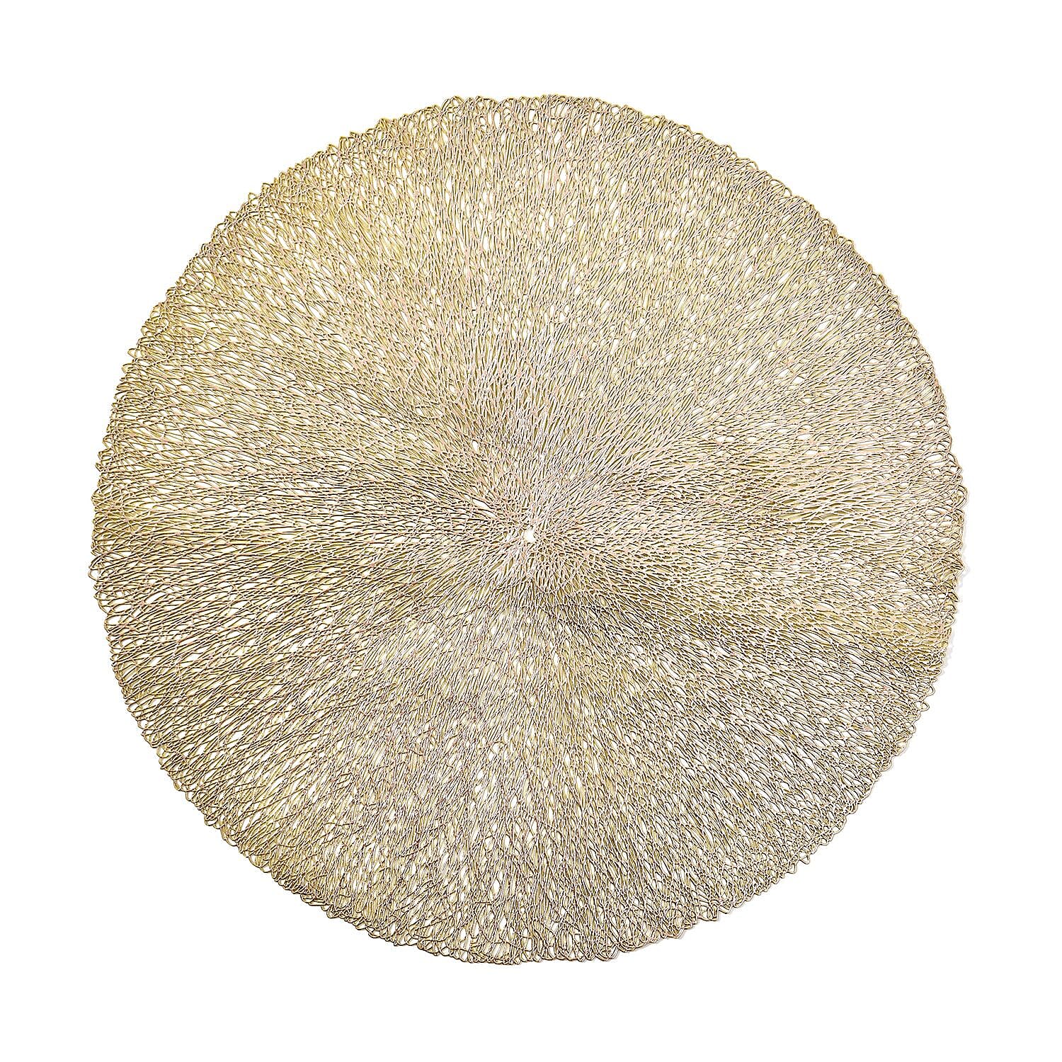 Set of 12 Round Hollow Placemat and Coaster (Incl. 6 Placemats and 6 Coasters) - Gold