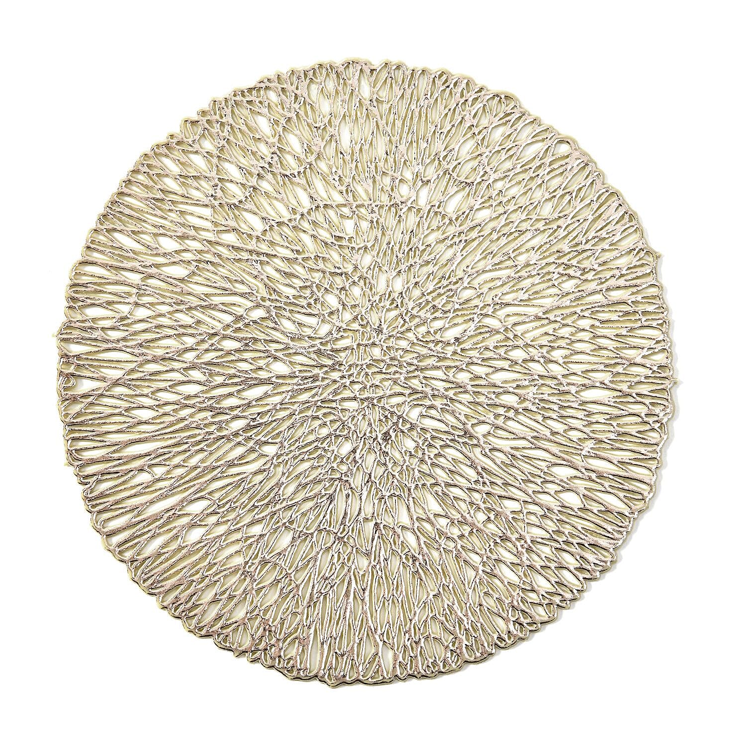 Set of 12 Round Hollow Placemat and Coaster (Incl. 6 Placemats and 6 Coasters) - Gold