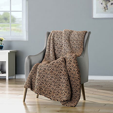 TJC Leopard Pattern Microfiber Blanket (Size 200x150 Cm) - Brown