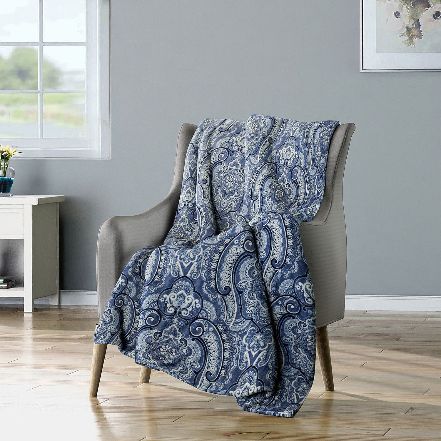 TJC Intricate Pattern Microfiber Blanket (Size 200x150 Cm) - Stone Blue